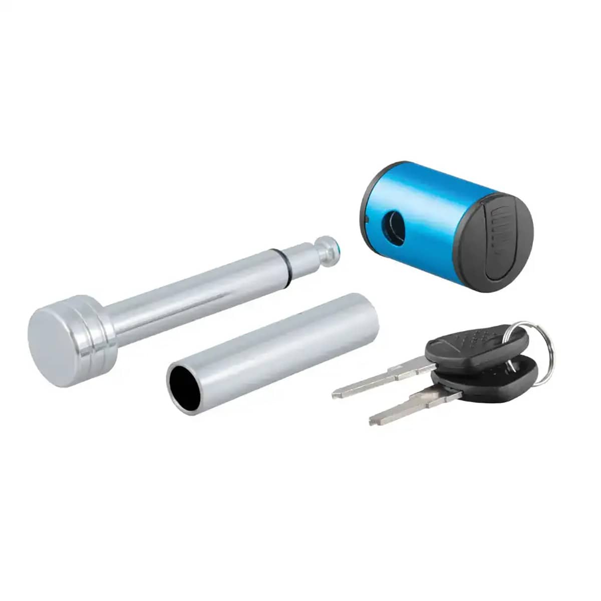 CURT 23506 1/2" HITCH LOCK WITH 5/8" ADAPTER (1-1/4" OR 2" RECEIVER, RIGHT ANGLE, CHROME) CURT 23506
