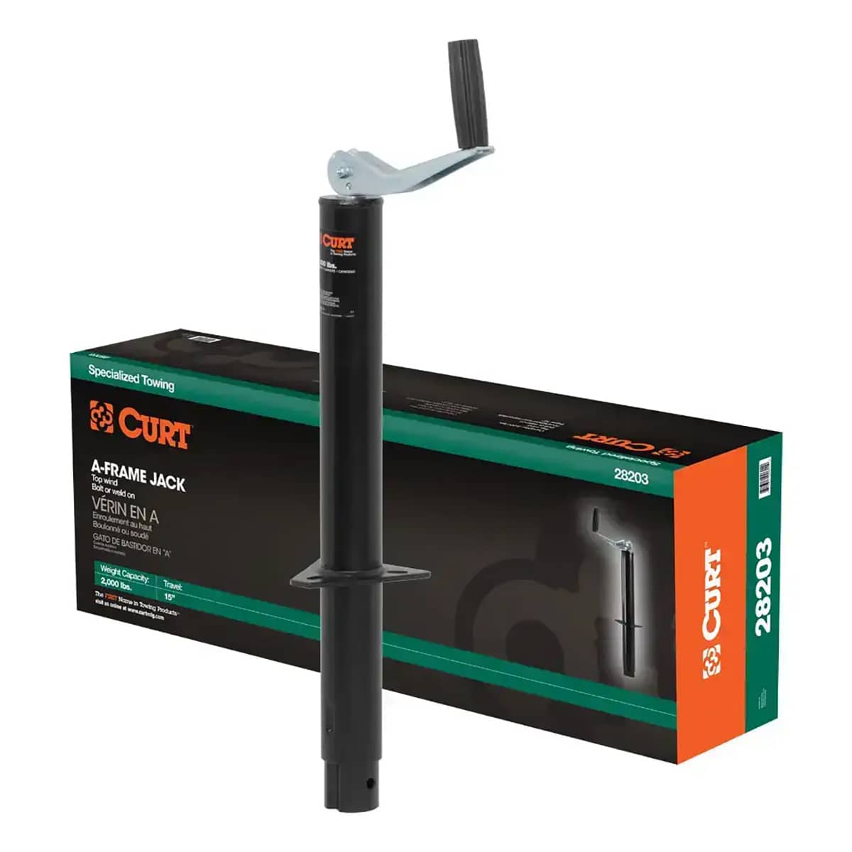 CURT 28203 A-FRAME JACK WITH TOP HANDLE (2,000 LBS. 15" TRAVEL PACKAGED) CURT 28203