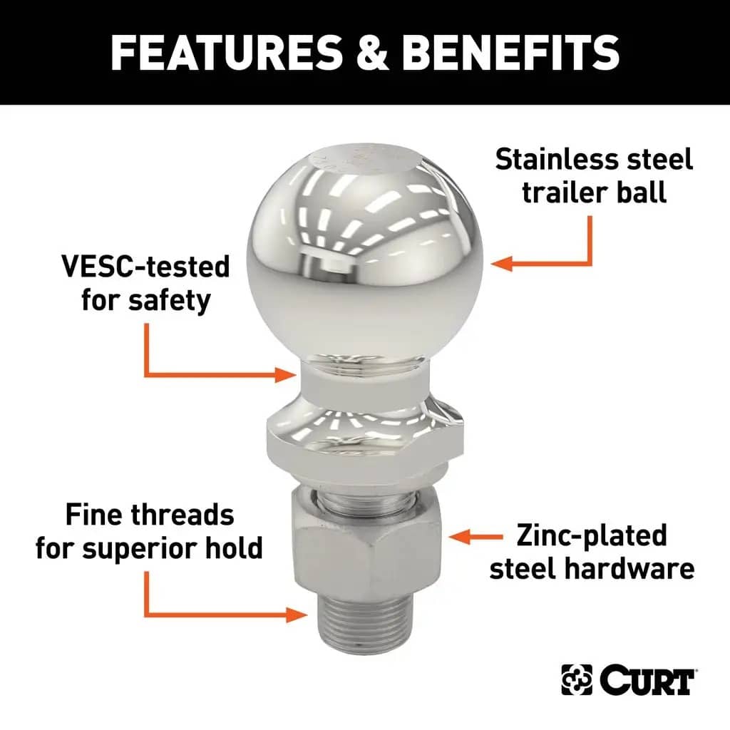 CURT 40053 2" Trailer Ball (1" x 2-1/8" Shank, 6,000 lbs., Stainless) CURT 40053