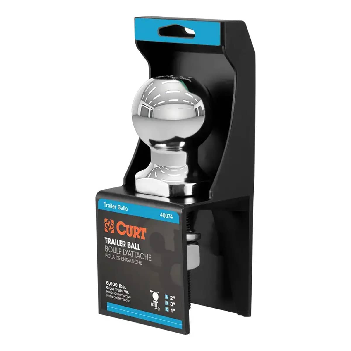 CURT 40074 2" TRAILER BALL (1" x 3" SHANK 6,000 lbs. CHROME) CURT 40074