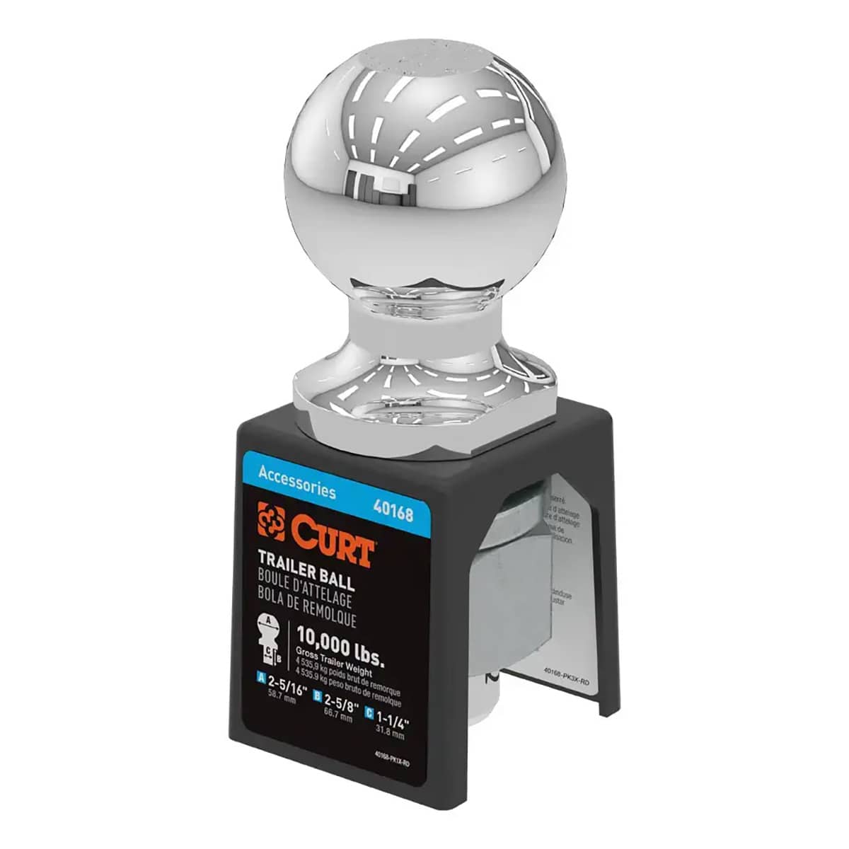 CURT 40168 2-5/16" TRAILER BALL (1-1/4" x 2-5/8" SHANK 10,000 lbs. CHROME) CURT 40168