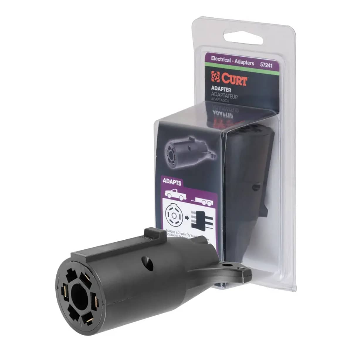 CURT 57241 ELECTRICAL ADAPTER (7-WAY RV BLADE VEHICLE TO 4-FLAT TRAILER, PACKAGED) CURT 57241