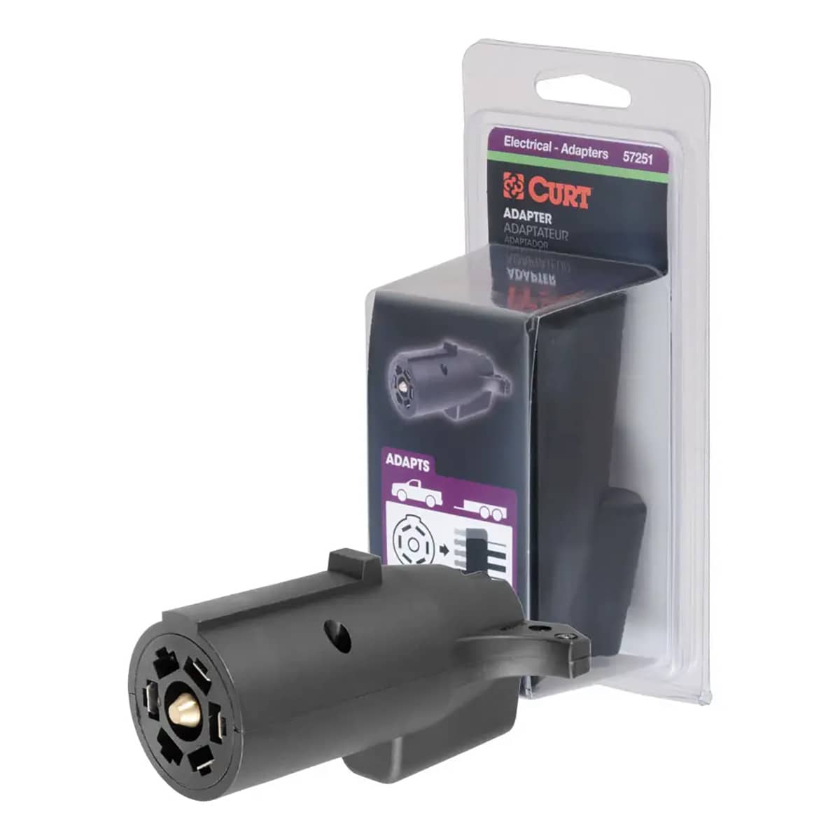 CURT 57251 Electrical Adapter (7-Way RV Blade Vehicle to 5-Way Flat Trailer, Packaged) CURT 57251