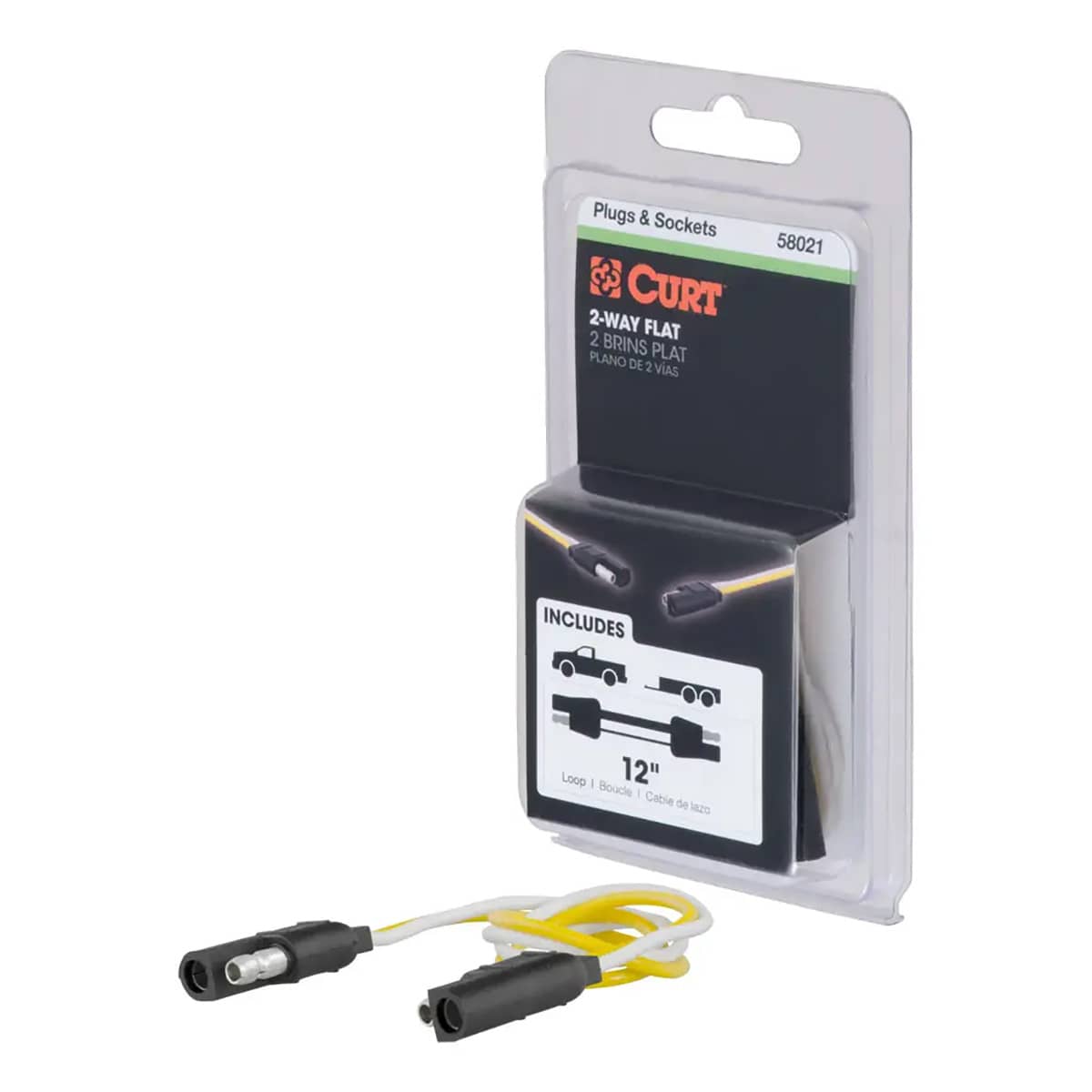 CURT 58021 2-WAY FLAT CONNECTOR PLUG & SOCKET WITH 12" WIRES (PACKAGED) CURT 58021