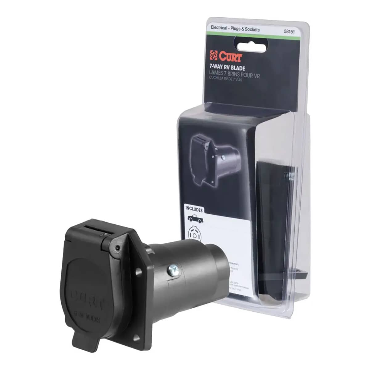 CURT 58151 7-Way RV Blade Connector Socket (Vehicle Side, Packaged) CURT 58151