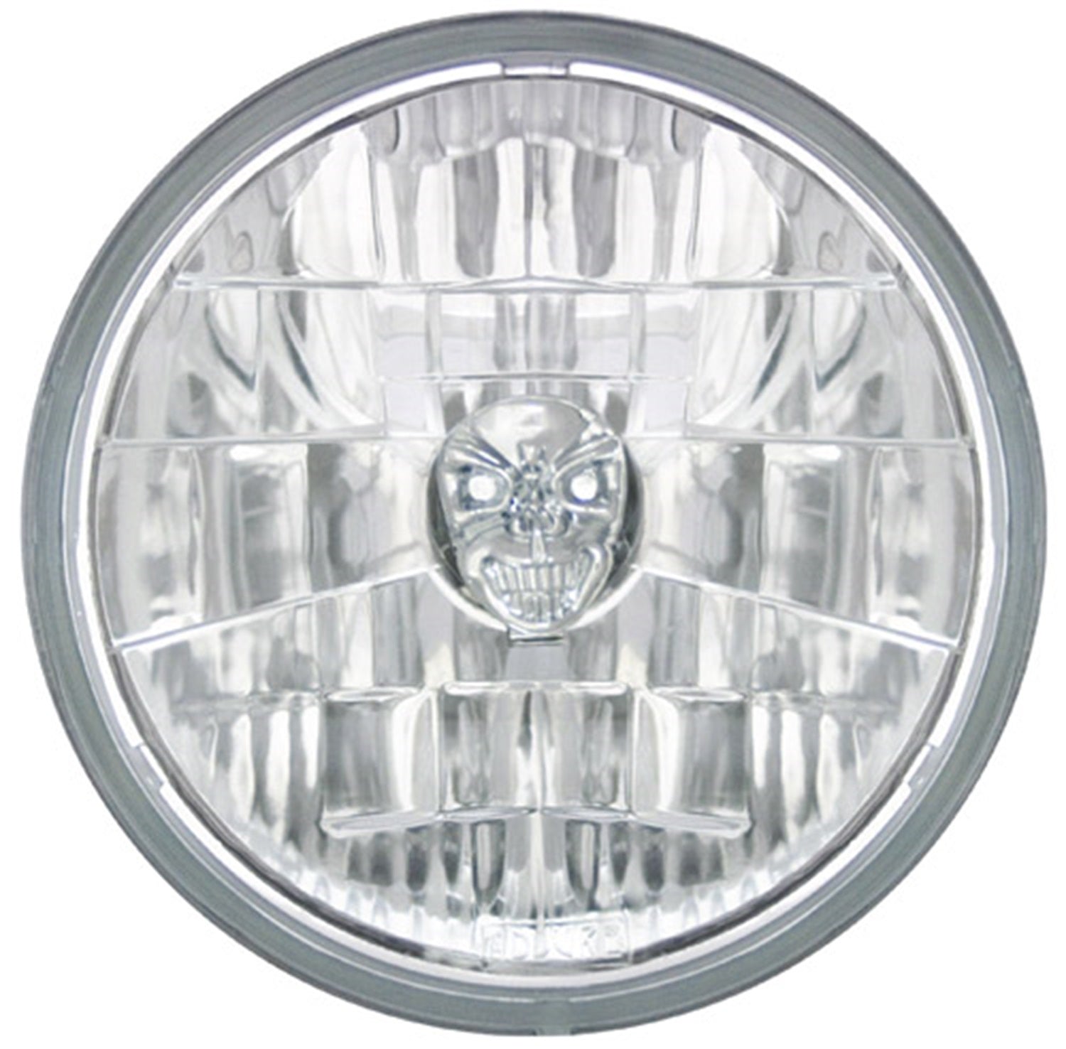 Conversion Headlight; 7 in. Round; Diamond Cut w/Skull w/H4; 1 pc.; IPCW CWC-7009