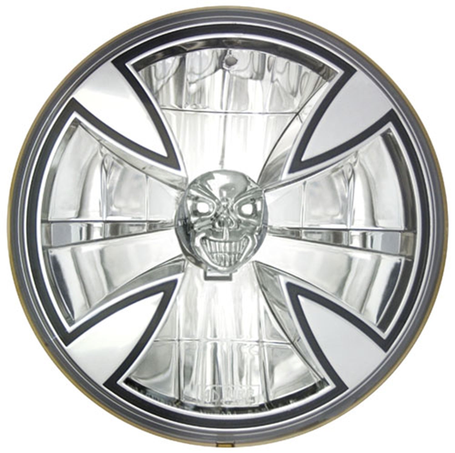 Conversion Headlight; 7 in. Round Iron Cross w/Skull w/H4 Bulb; 1 pc.; IPCW CWC-7020
