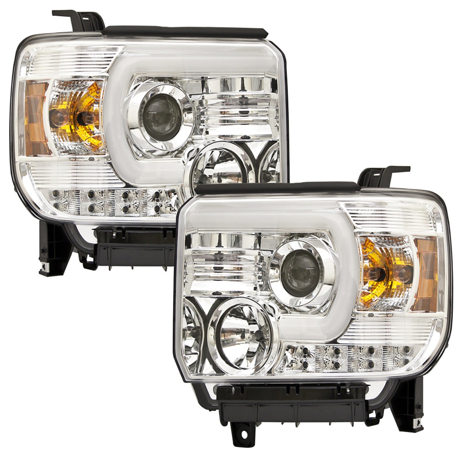 Head Lamps; Projector w/Rings; DRL Look; Chrome; IPCW CWS-3043C2