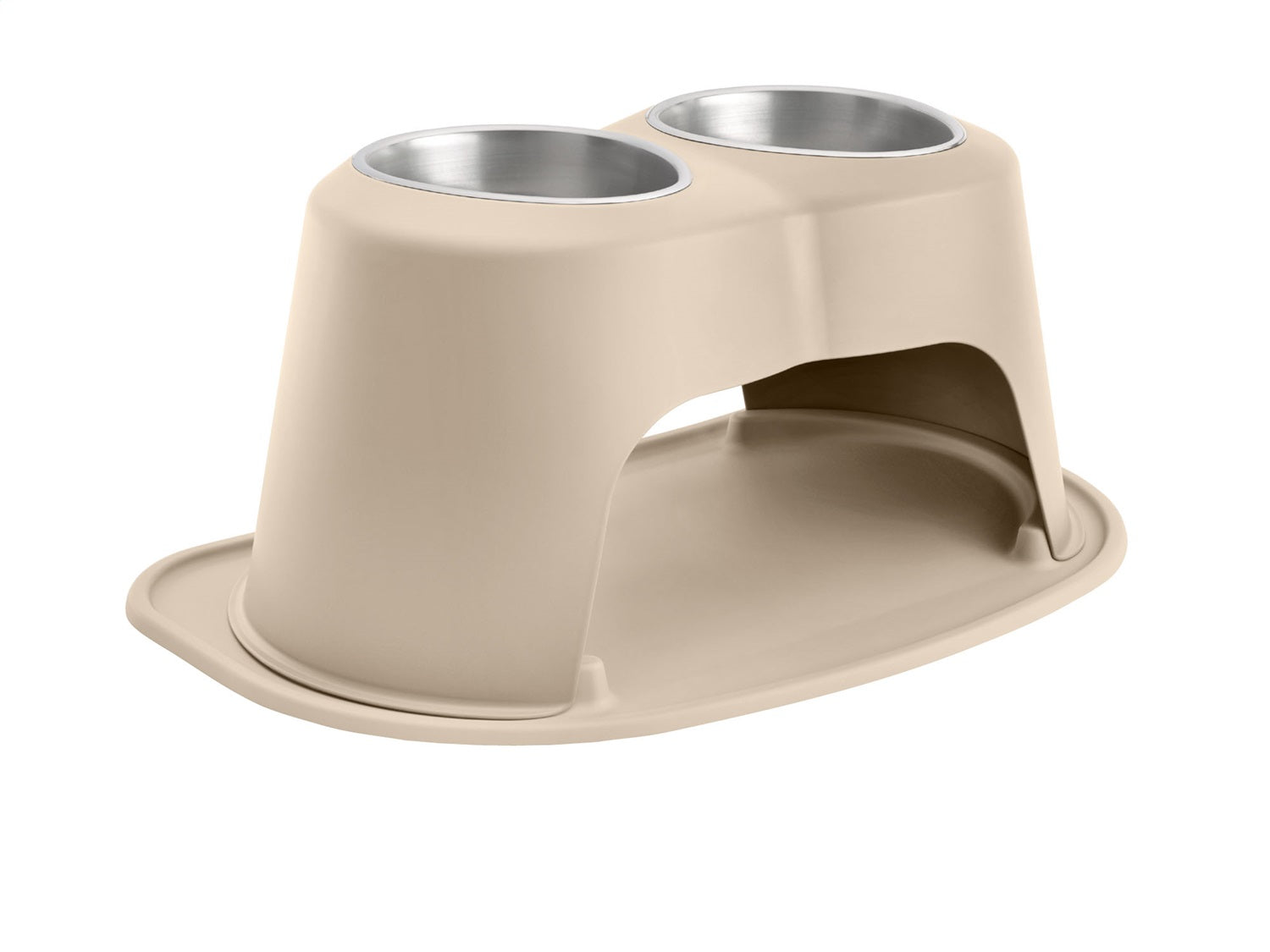 Weathertech DHC6412TNTN Pet Feeding System; Tan; Double High 12 in. w/64 oz. Stainless Bowls; Weathertech DHC6412TNTN
