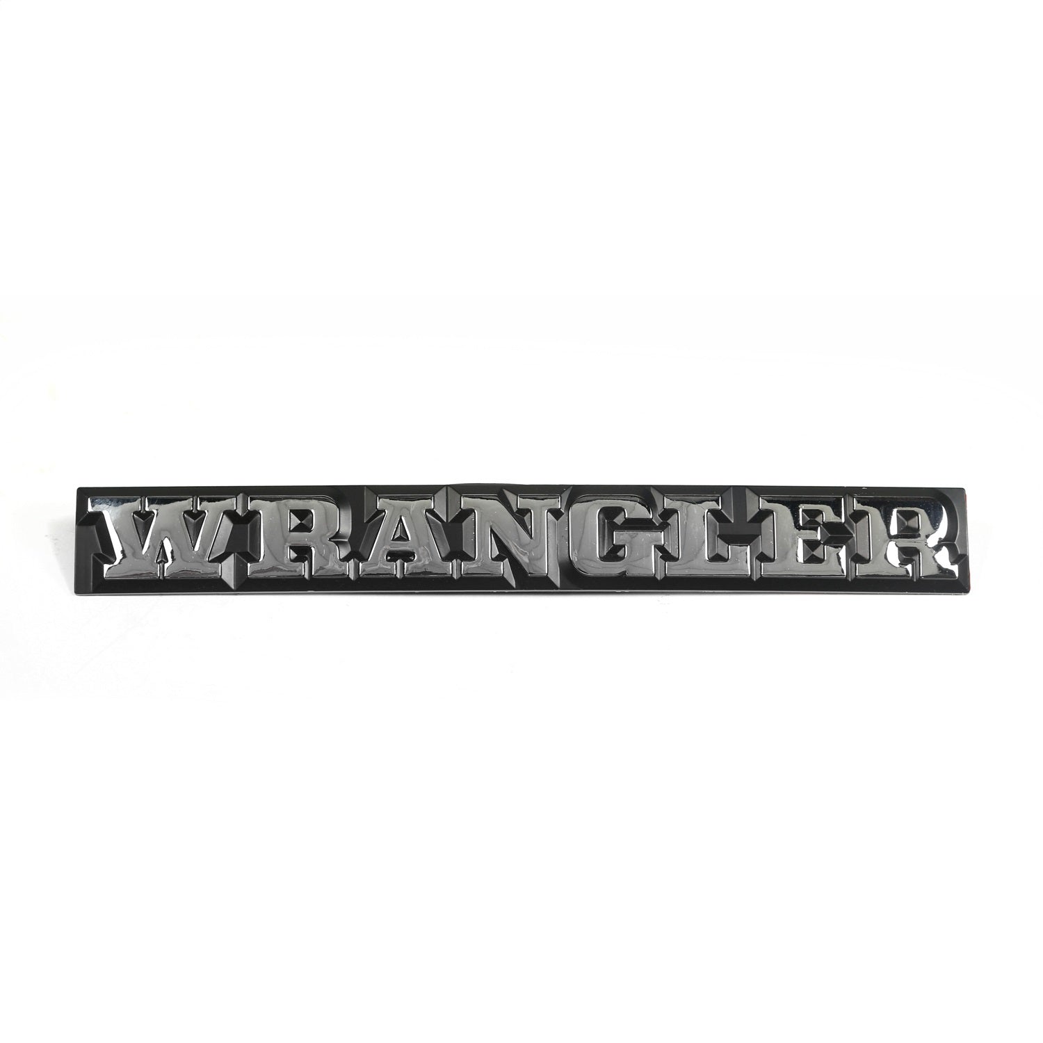 Omix DMC-55010768 Emblem; Rear; Wrangler Emblem; Black w/Chrome Wrangler Lettering; Omix DMC-55010768