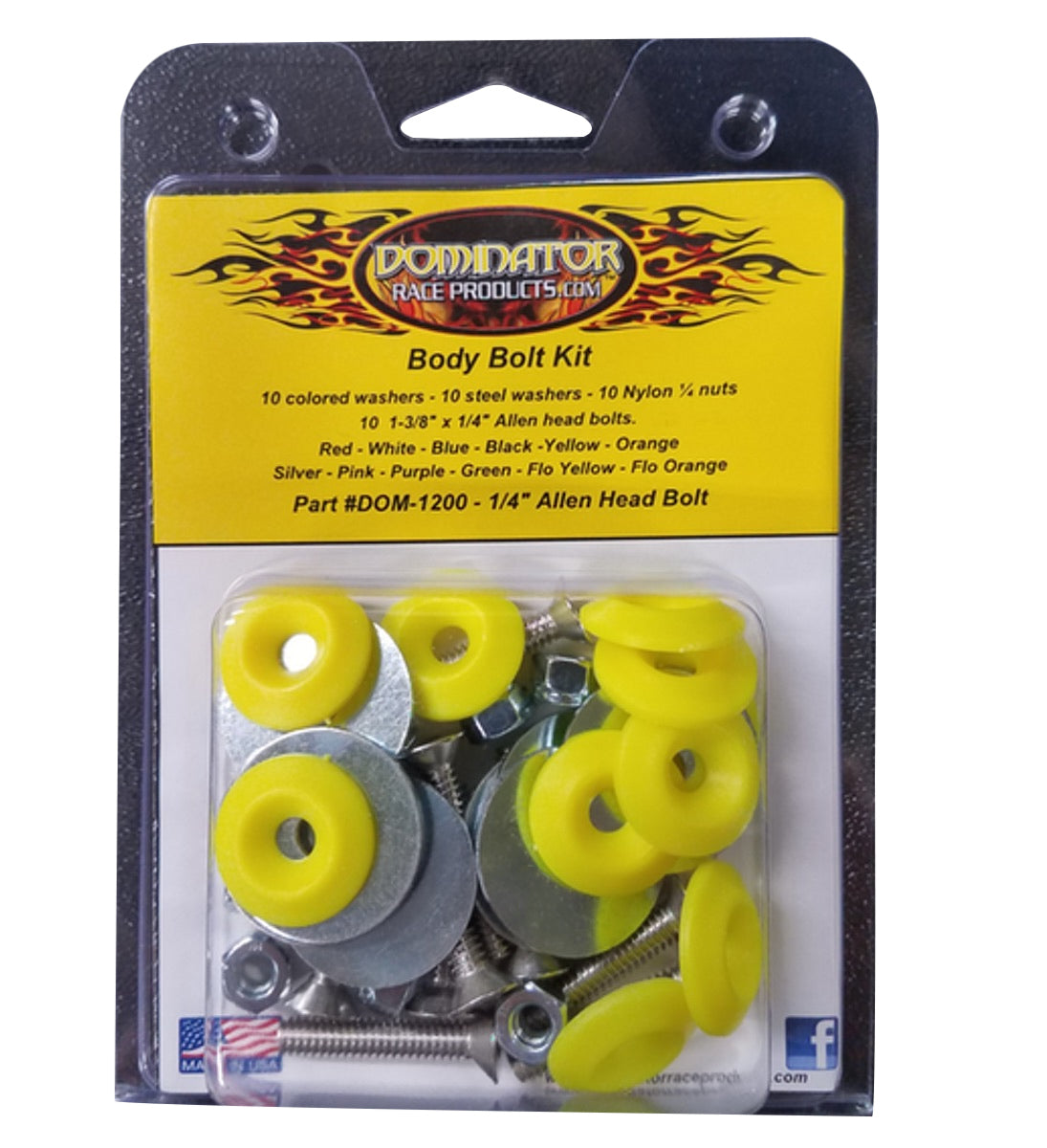 Dominator Race Body DOM-1200-A-FLO-YE Body Bolt Kit Flou Yellow Allen Head Dominator Race Body DOM-1200-A-FLO-YE