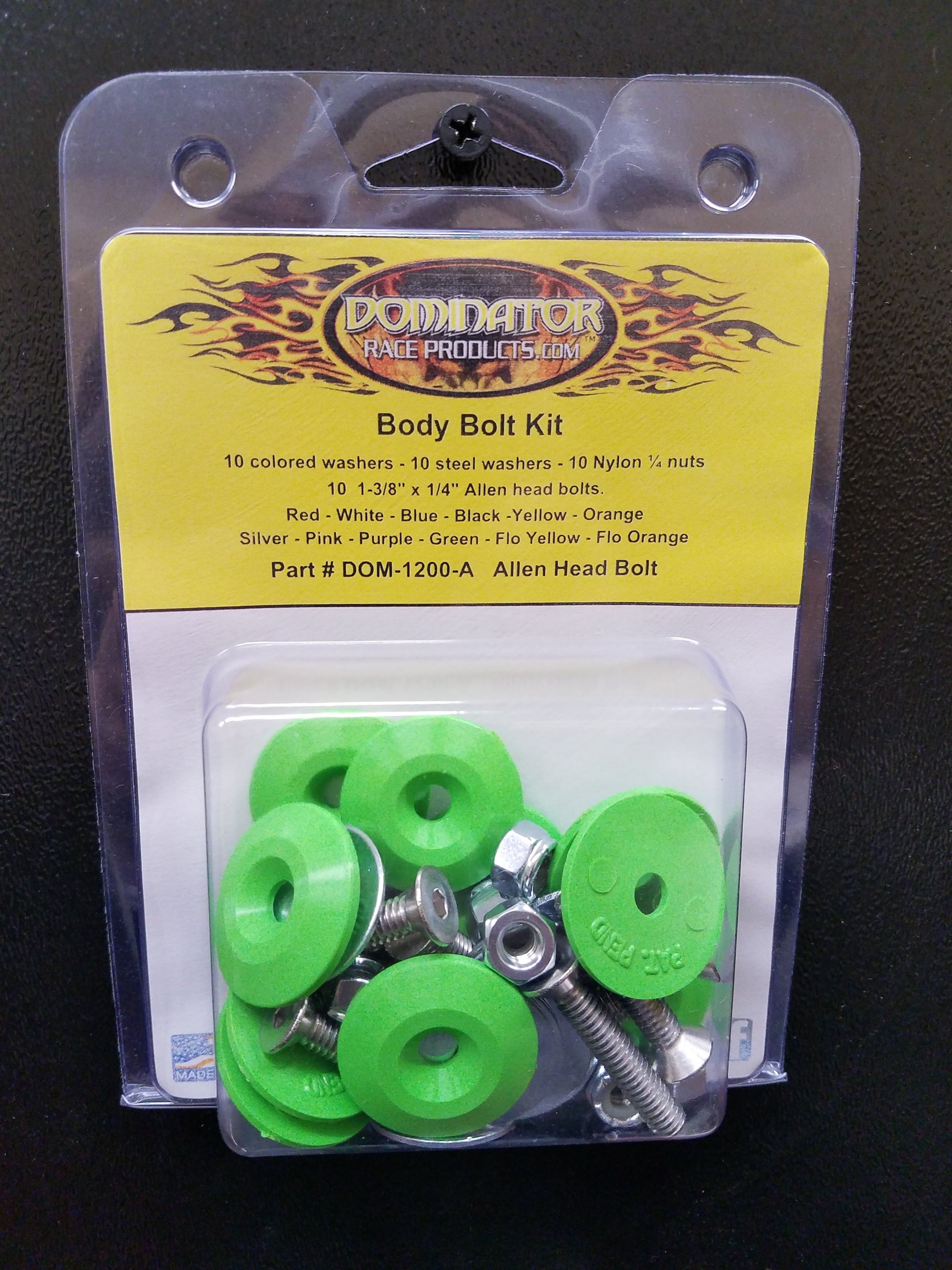 Dominator Race Body DOM-1200-A-XG Body Bolt Kit Xtreme Green Allen Head Dominator Race Body DOM-1200-A-XG