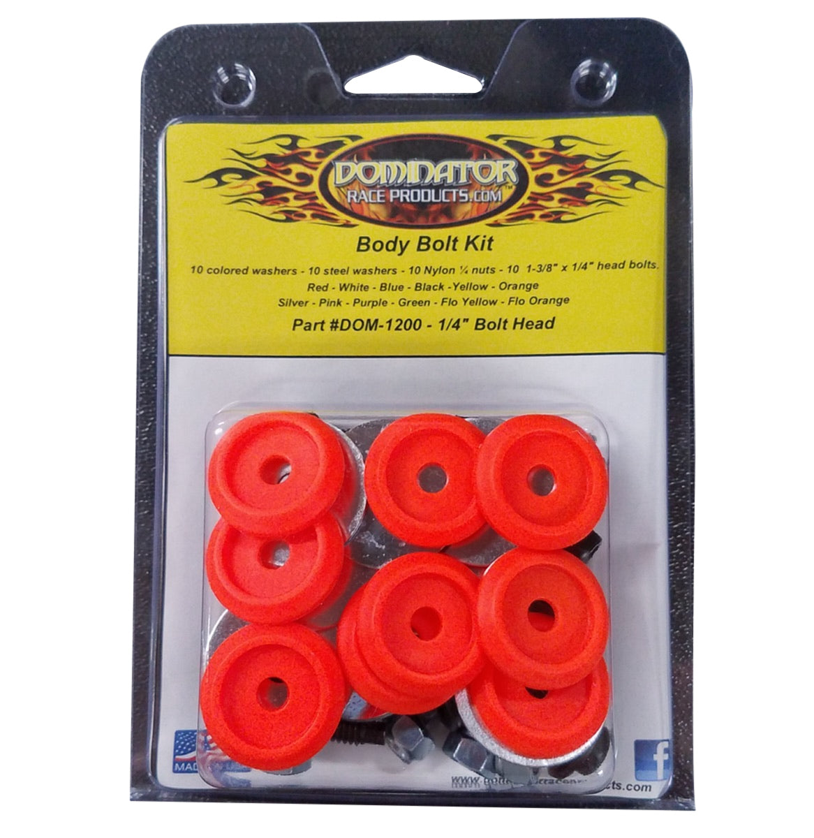 Dominator Race Body DOM-1200-B-FLO-OR Body Bolt Kit Flou Orange Hex Head Dominator Race Body DOM-1200-B-FLO-OR