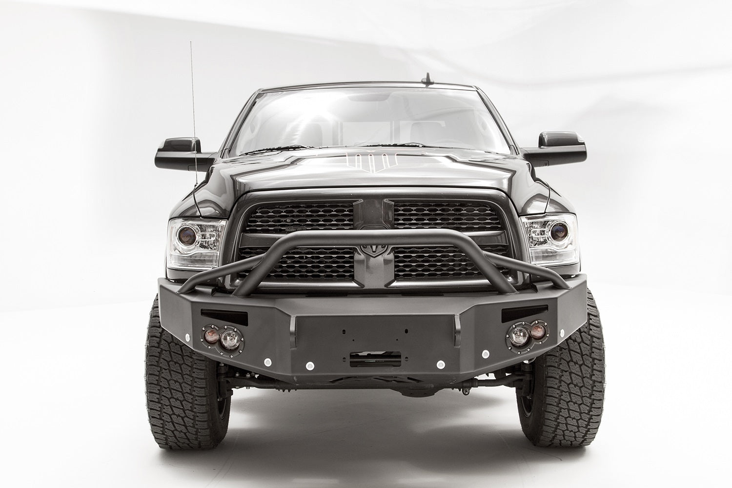 Fab Fours DR16-C4052-B Premium Winch Front Bumper; Uncoated/Paintable; w/Pre-Runner Guard; Fab Fours DR16-C4052-B