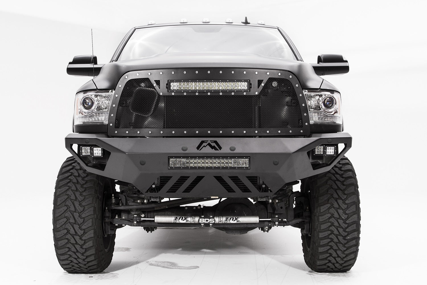 Fab Fours DR16-V4051-1 Vengeance Front Bumper; 2 Stage Black Powder Coated; Sensor Bumper; No Guard; Fab Fours DR16-V4051-1