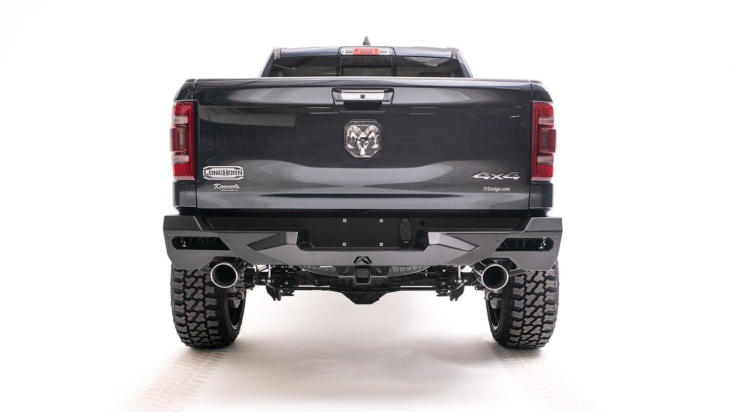 Fab Fours DR19-E4251-B Vengeance Rear Bumper; Uncoated/Paintable; w/Sensors; [AWSL]; Fab Fours DR19-E4251-B