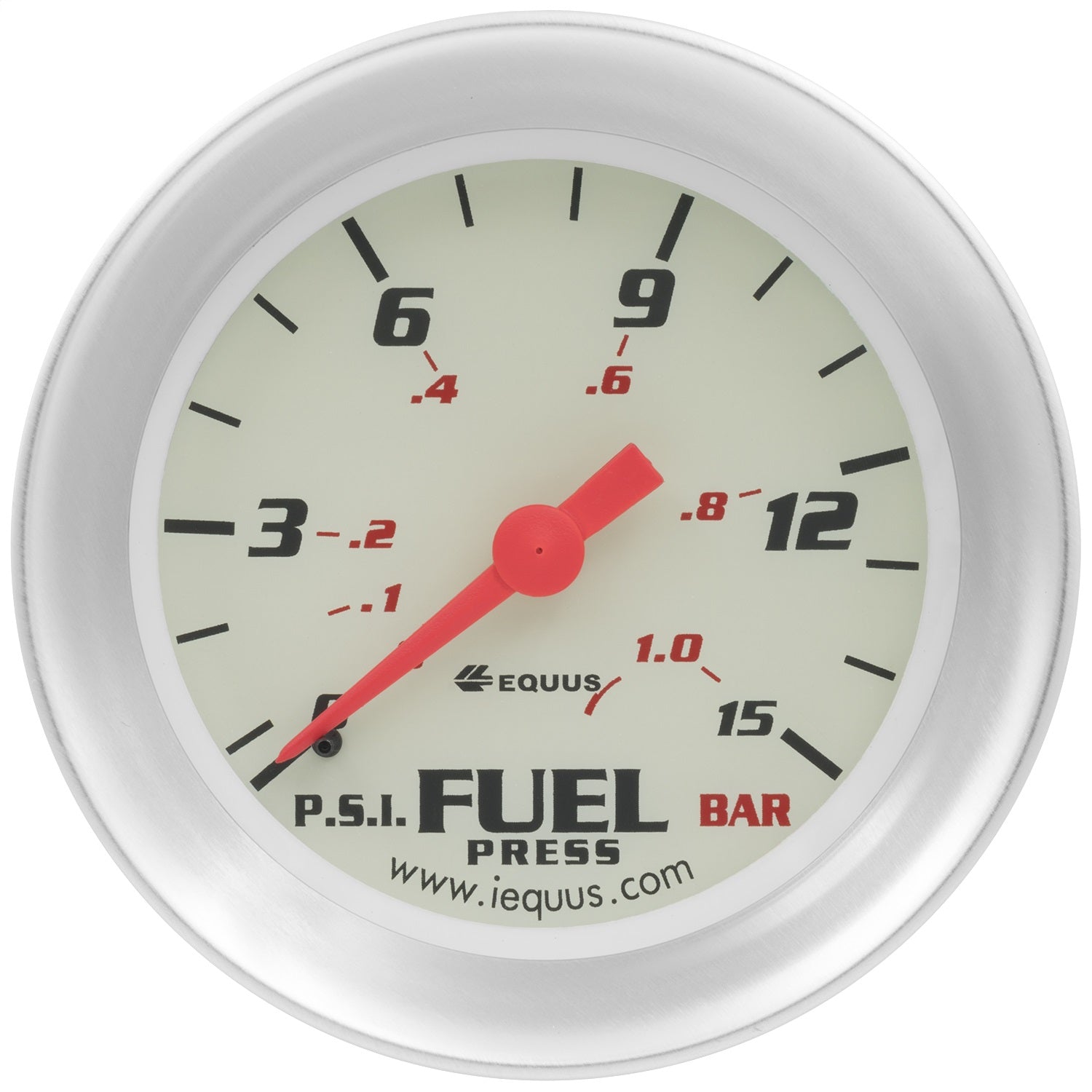 Equus E8434 GAUGE; FUEL PRESSURE; 2-5/8in.; 0-15 PSI; 270 DEG SWEEP; MECH; WHITE; SILVER 800 Equus E8434
