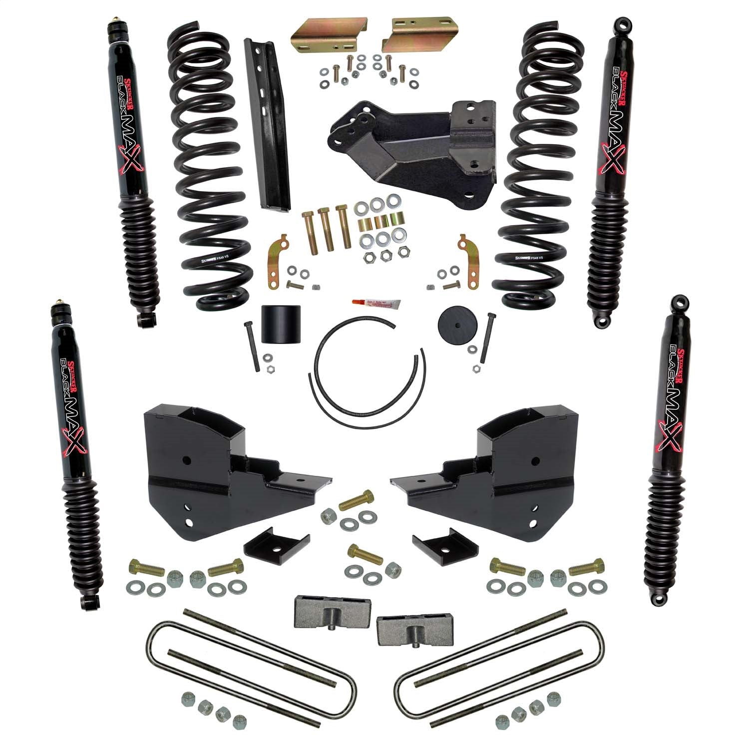 Skyjacker F23451K-B 4 in. Suspension Lift Kit with Front Coils; Rear Blocks; and Black MAX Shocks. Skyjacker F23451K-B