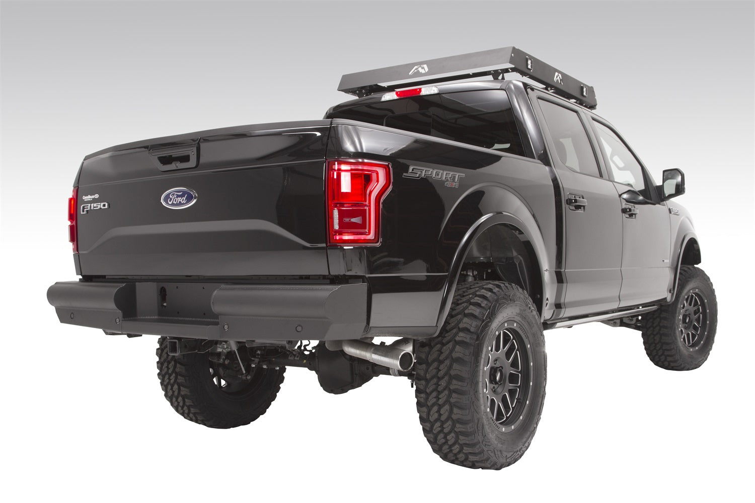 Fab Fours FF09-U1750-1 Elite Rear Bumper; 2 Stage Black Powder Coated; Fab Fours FF09-U1750-1