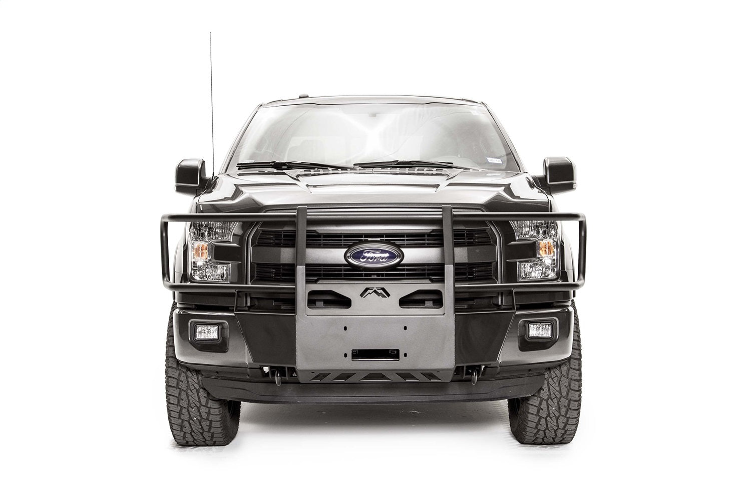 Fab Fours FF15-N3270-1 Winch Mount; 2 Stage Black Powder Coated; w/Full Grill Guard; Fab Fours FF15-N3270-1