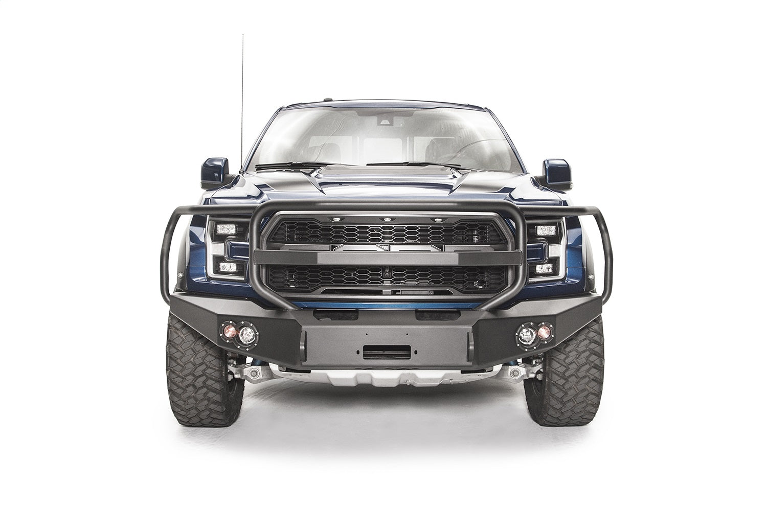 Fab Fours FF17-H4350-1 Premium Winch Front Bumper; 2 Stage Black Powder Coated; w/Full Grill Guard; Fab Fours FF17-H4350-1