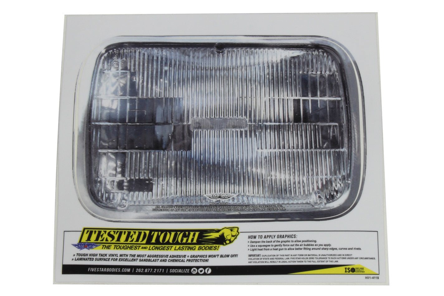Five Star Fabricating H01-411S Univer. Headlight Decal 8in x  5.4in Five Star Fabricating H01-411S