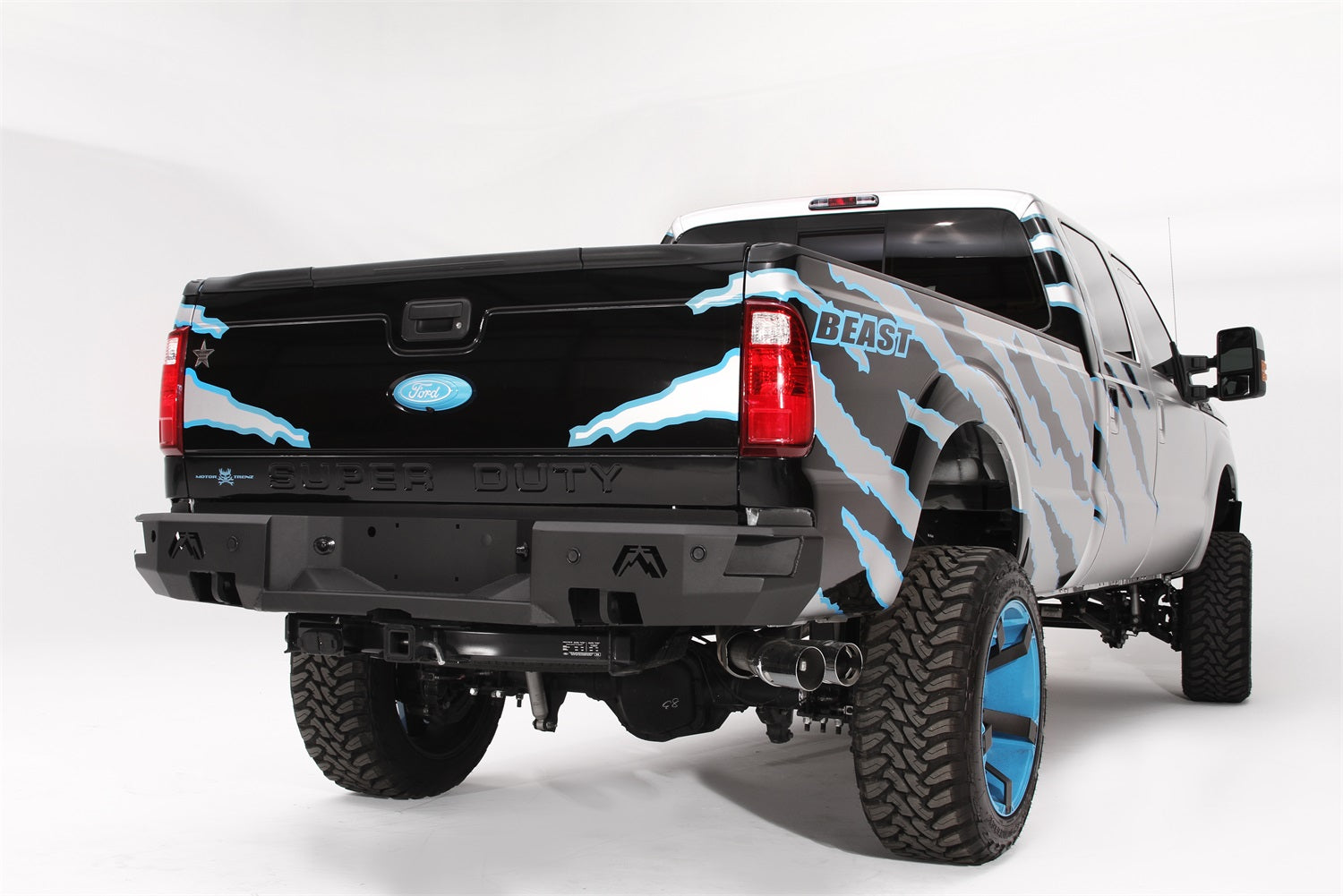 Fab Fours FS08-W1351-B Heavy Duty Rear Bumper; Uncoated/Paintable; w/Sensors; [AWSL]; Fab Fours FS08-W1351-B