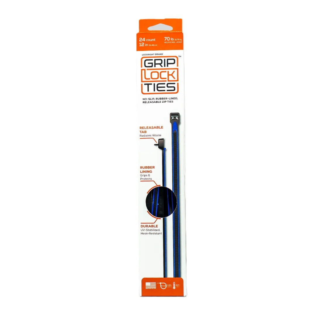 GripLockTies G12-BKBU-X24 Zip Ties 12in Releasable Black / Blue 24pk GripLockTies G12-BKBU-X24