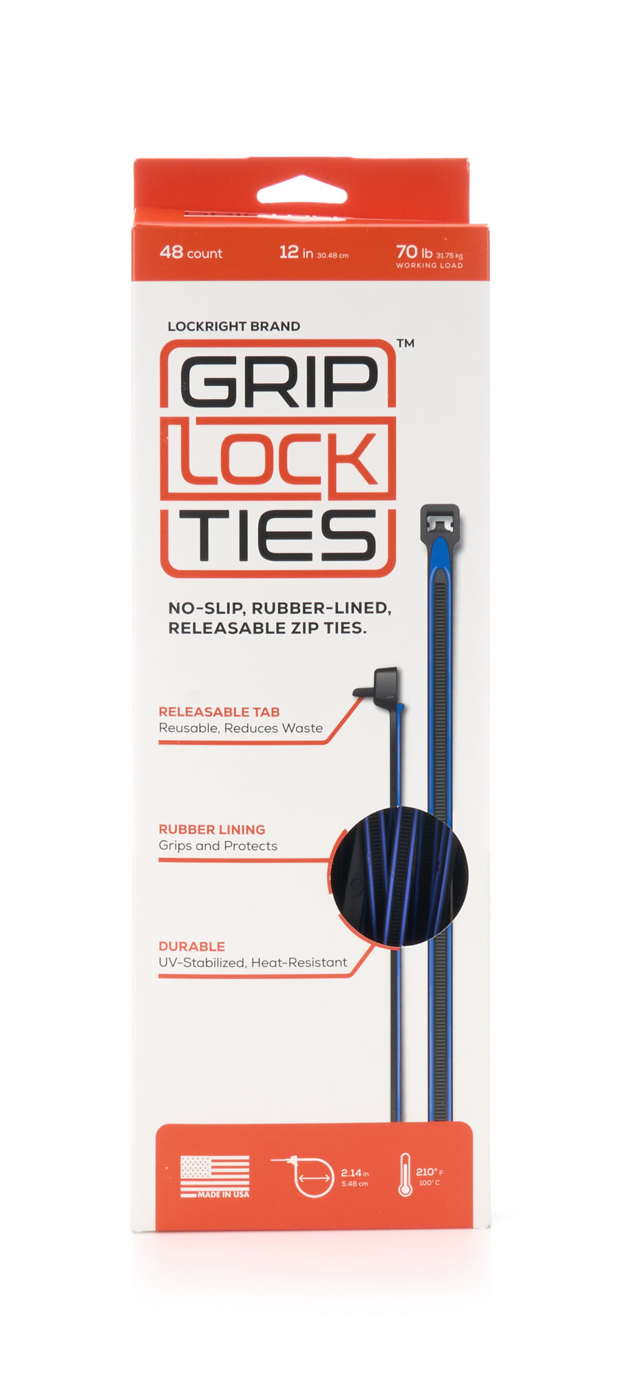 GripLockTies G12-BKBU-X48 Zip Ties 12in Releasable Black / Blue 48pk GripLockTies G12-BKBU-X48