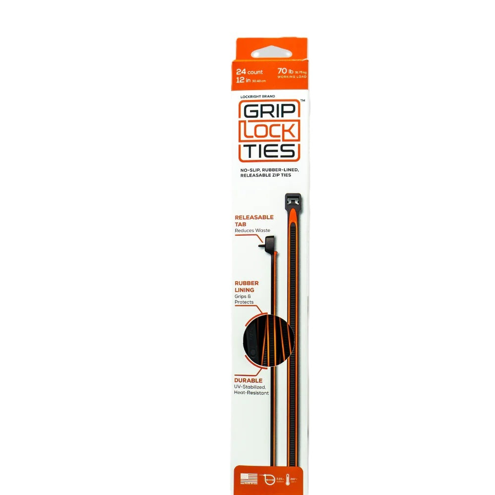 GripLockTies G12-BKOG-X24 Zip Ties 12in Releasable Black / Orange 24pk GripLockTies G12-BKOG-X24