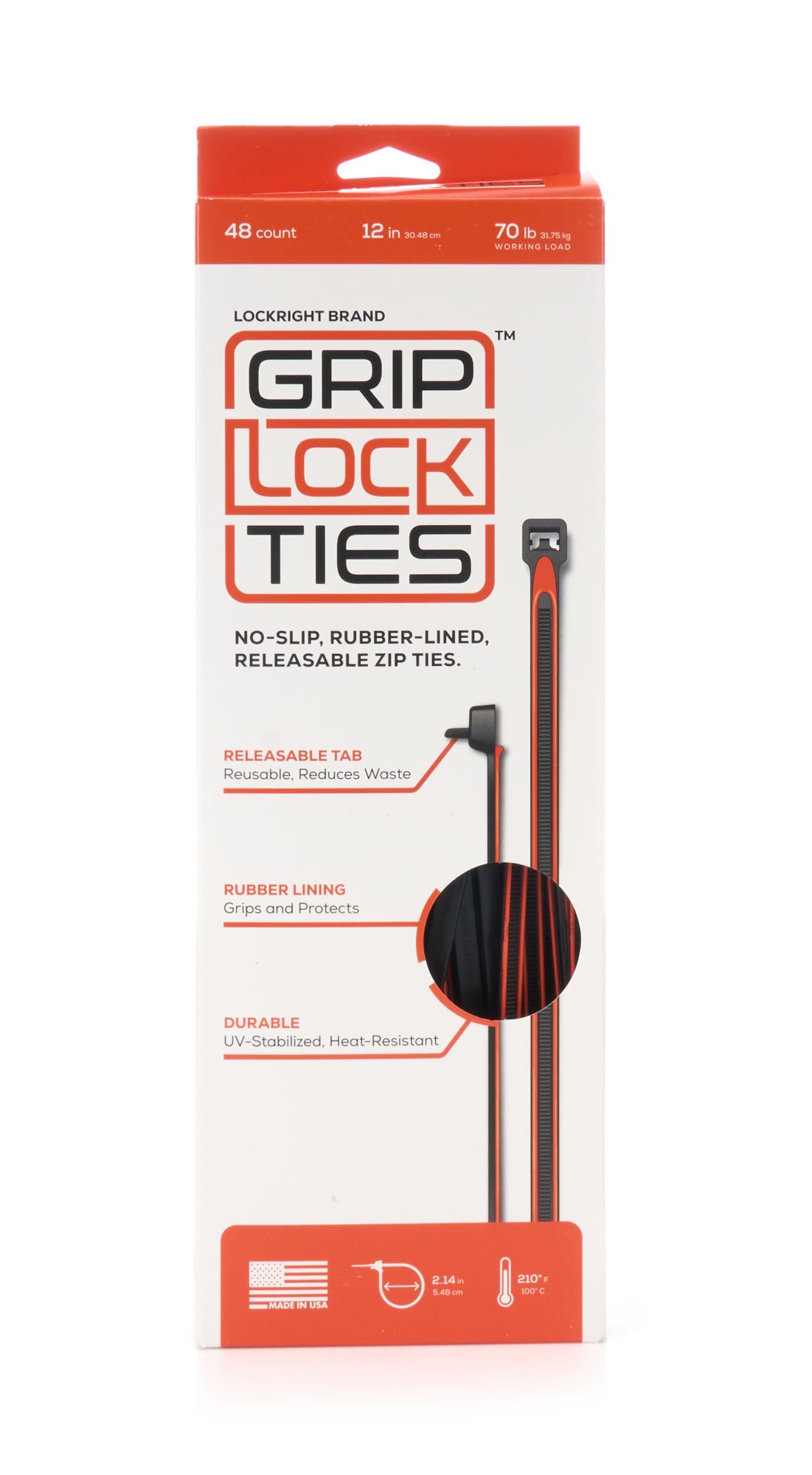 GripLockTies G12-BKOG-X48 Zip Ties 12in Releasable Black / Orange 48pk GripLockTies G12-BKOG-X48