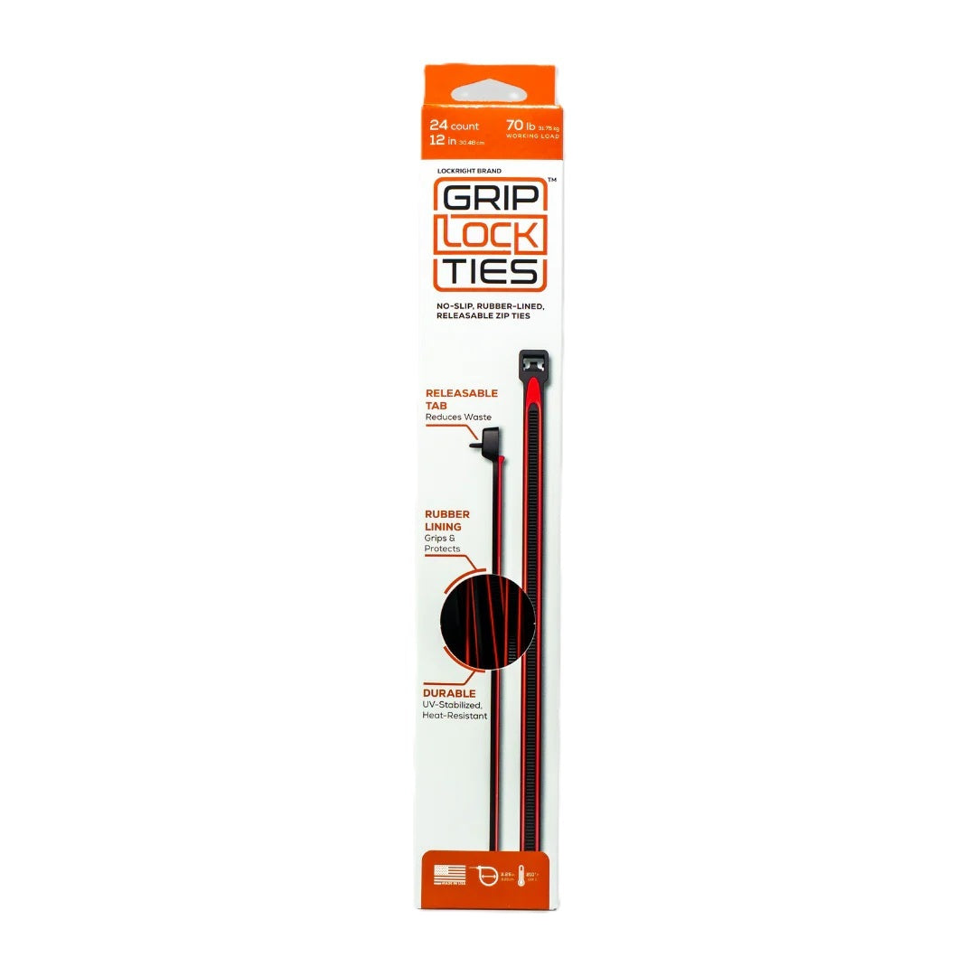 GripLockTies G12-BKRD-X24 Zip Ties 12in Releasable Black / Red 24pk GripLockTies G12-BKRD-X24
