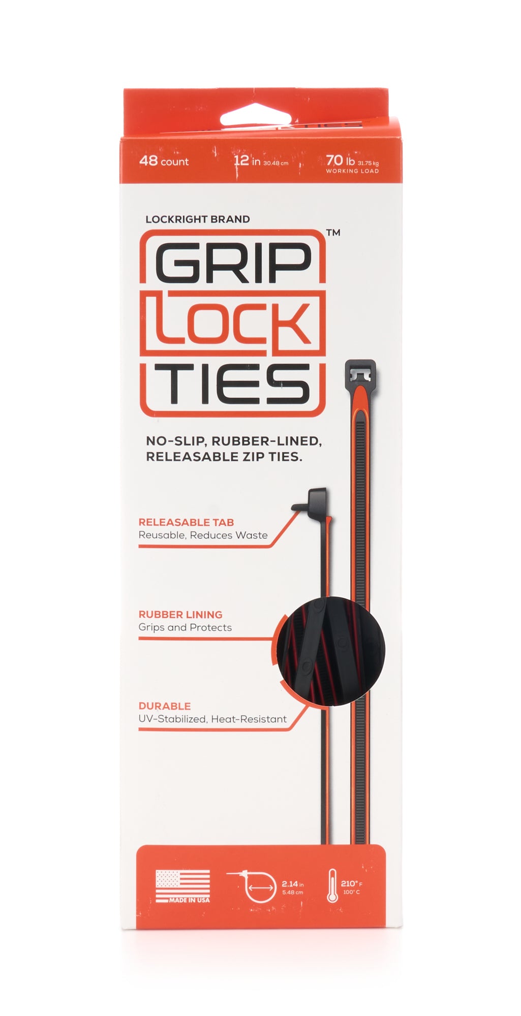 GripLockTies G12-BKRD-X48 Zip Ties 12in Releasable Black / Red 48pk GripLockTies G12-BKRD-X48