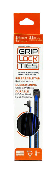 GripLockTies G5-BKBU-X24 Zip Ties 5in Releasable Black / Blue 24pk GripLockTies G5-BKBU-X24