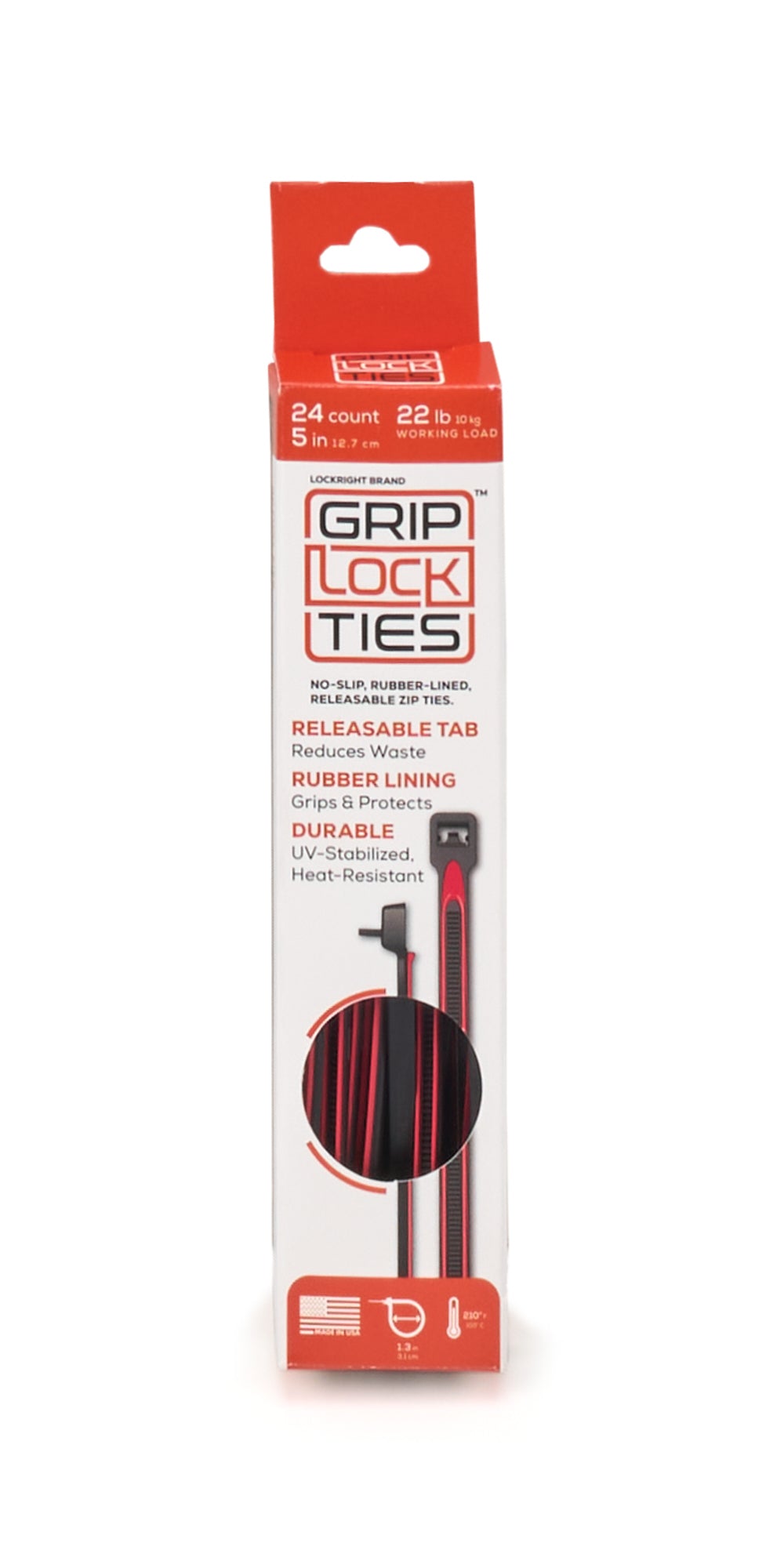 GripLockTies G5-BKRD-X24 Zip Ties 5in Releasable Black / Red 24pk GripLockTies G5-BKRD-X24