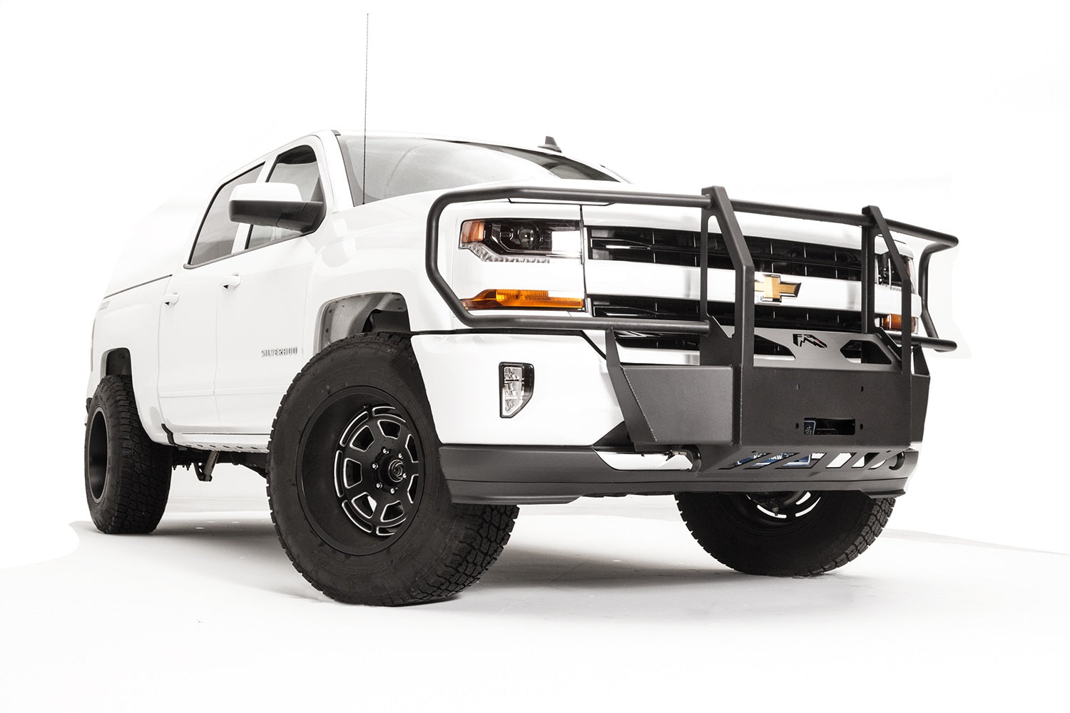 Fab Fours GM16-N3370-1 Winch Mount; 2 Stage Black Powder Coated; w/Full Grill Guard; Fab Fours GM16-N3370-1