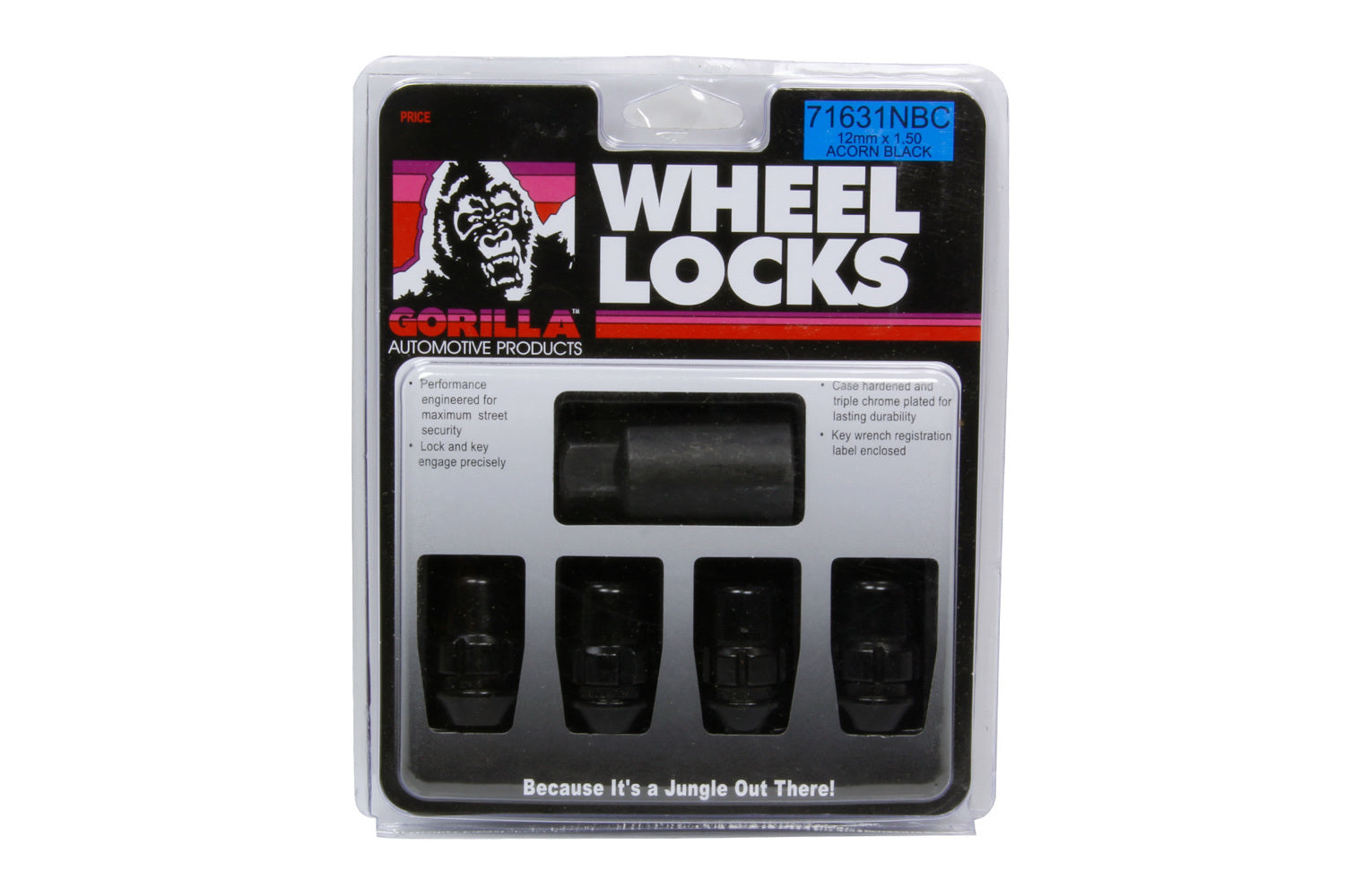 Gorilla Automotive Products 71631NBC 4 Wheel Locks 12mm x 1.5 Black Chrome Gorilla Automotive Products 71631NBC