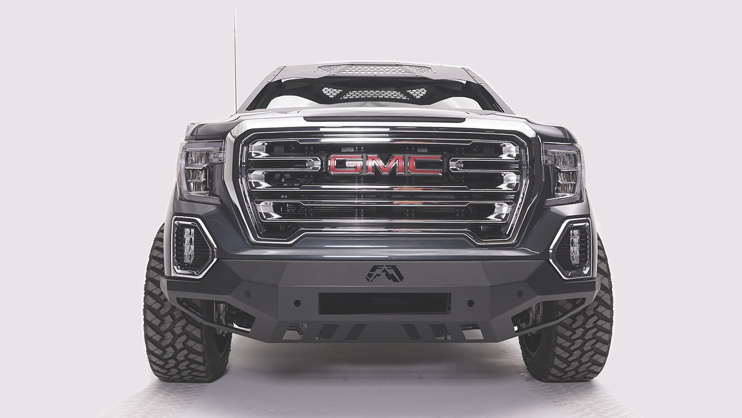 Fab Fours GS19-D6051-1 Vengeance Front Bumper; 2 Stage Black Powder Coated; w/No Guard; w/Sensors; Fab Fours GS19-D6051-1