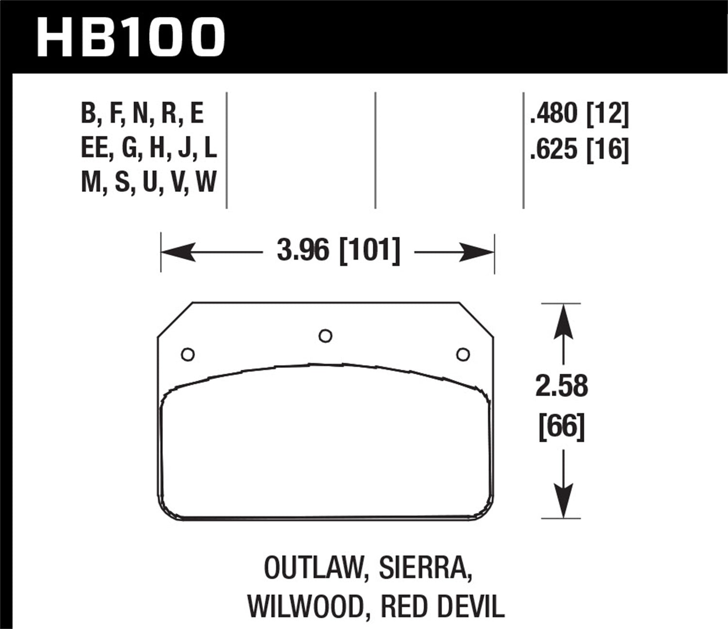 Hawk Performance HB100B.480 HPS 5.0 Disc Brake Pad; 0.480 Thickness; Fits Wilwood DL; Outlaw; Sierra; Hawk Performance HB100B.480
