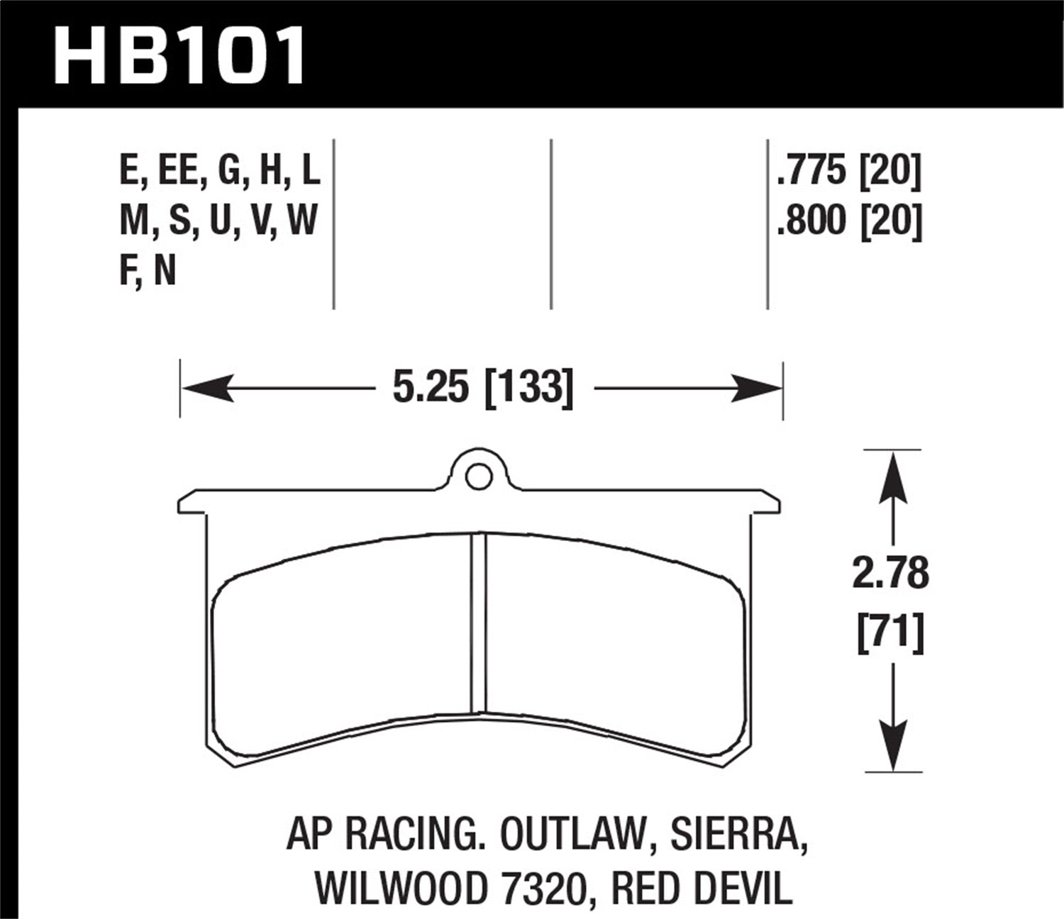 Hawk Performance HB101W.800 DTC-30 Disc Brake Pad; 0.800 Thickness; Fits Wilwood SL; AP Racing; Outlaw; Hawk Performance HB101W.800