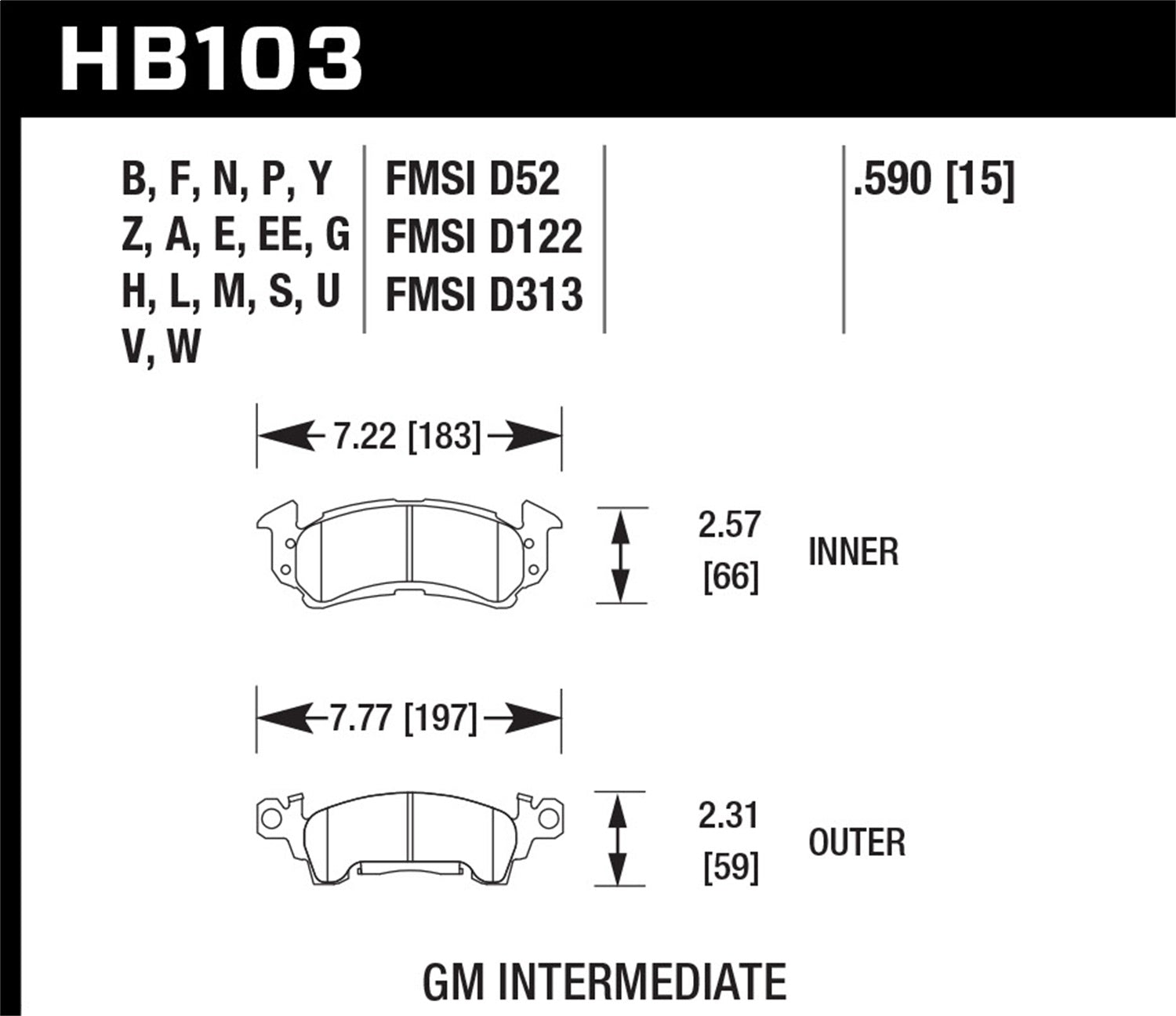 Hawk Performance HB103B.590 HPS 5.0 Disc Brake Pad; 0.590 Thickness; Hawk Performance HB103B.590