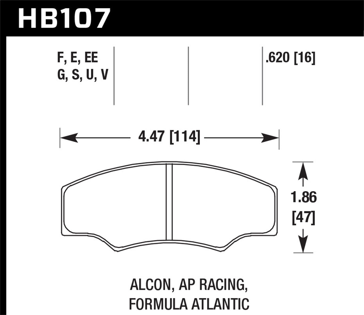 Hawk Performance HB107G.620 DTC-60 Disc Brake Pad; 0.620 Thickness; Fits AP Racing; Hawk Performance HB107G.620