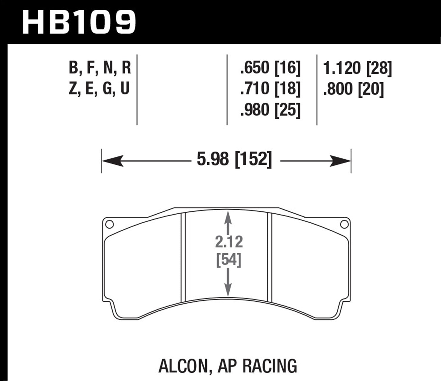 Hawk Performance HB109Q1.12 DTC-80 Disc Brake Pad; 1.12 Thickness; Fits AP Racing; Alcon; Hawk Performance HB109Q1.12