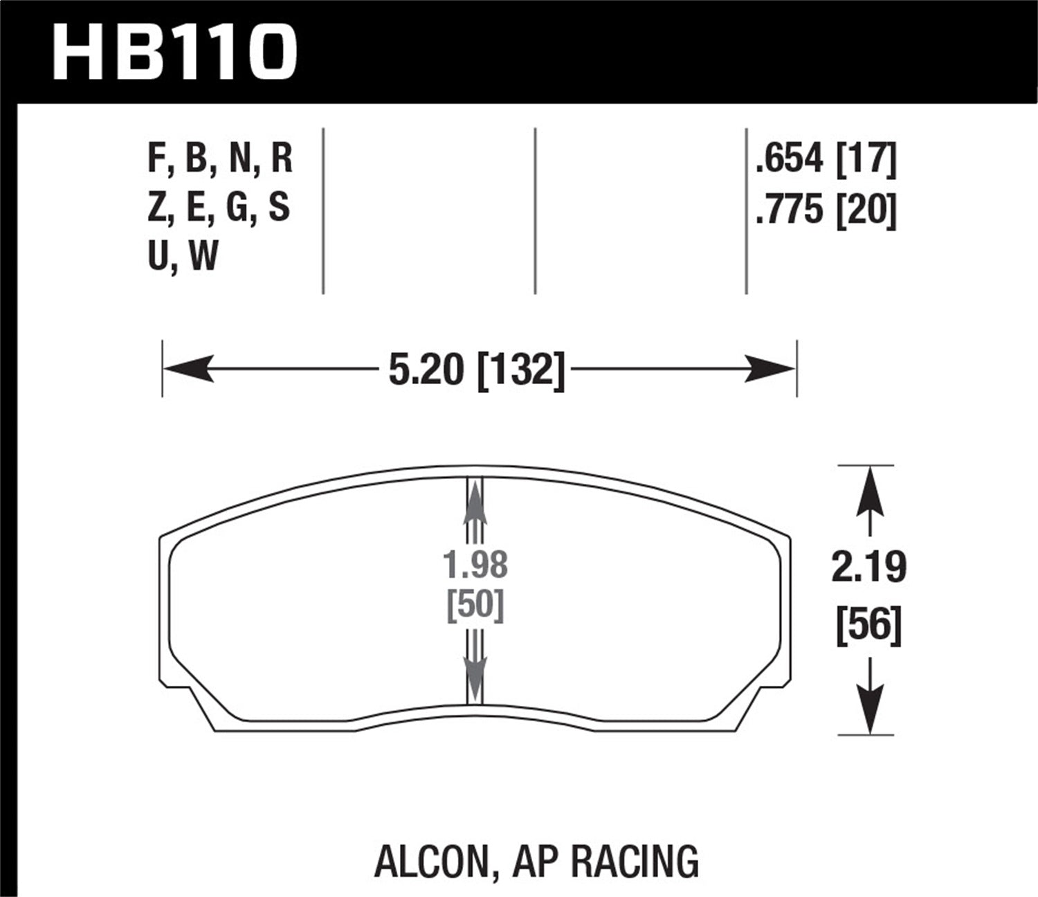 Hawk Performance HB110U.775 DTC-70 Disc Brake Pad; 0.775 Thickness; Fits AP Racing; Hawk Performance HB110U.775