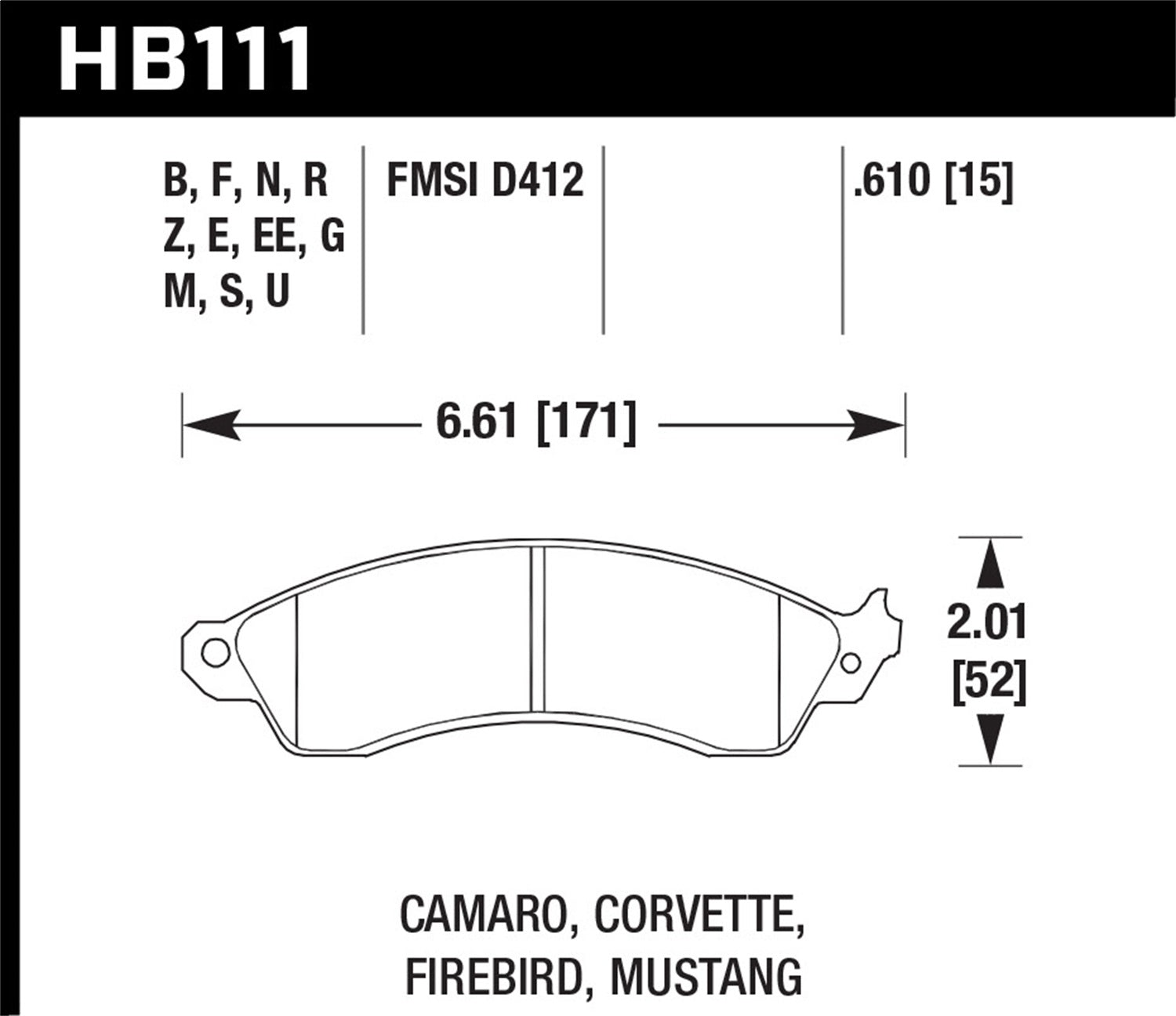 Hawk Performance HB111B.610 HPS 5.0 Disc Brake Pad; 0.610 Thickness; Hawk Performance HB111B.610