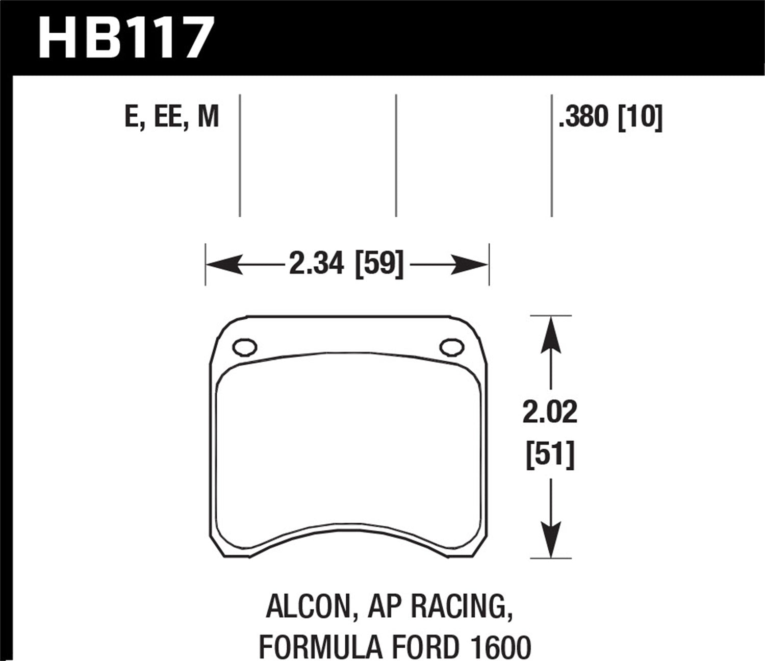 Hawk Performance HB117M.380 Black Disc Brake Pad; 0.380 Thickness; Fits AP Racing 2; Hawk Performance HB117M.380