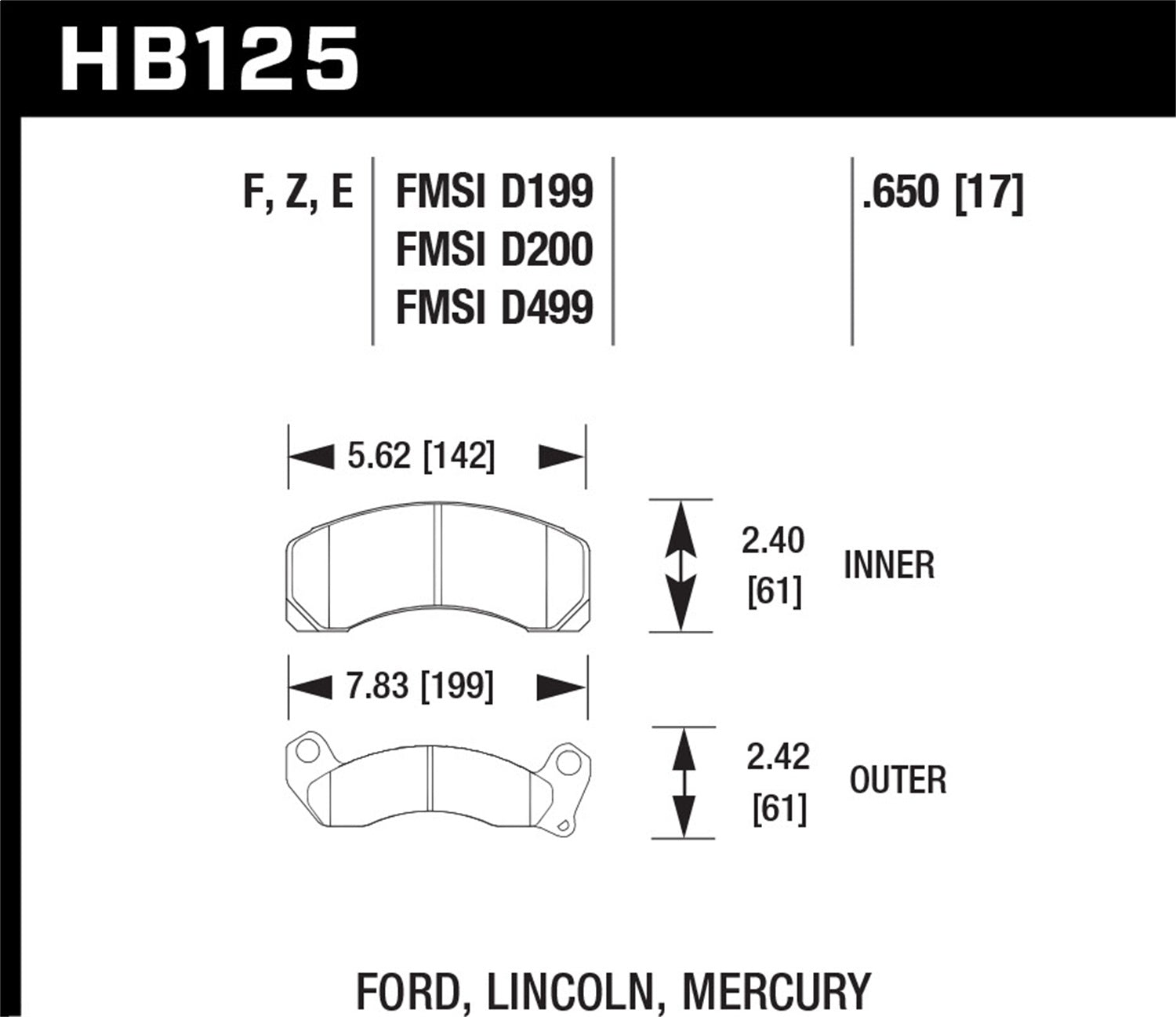 Hawk Performance HB125F.650 HPS Disc Brake Pad; 0.650 Thickness; Hawk Performance HB125F.650