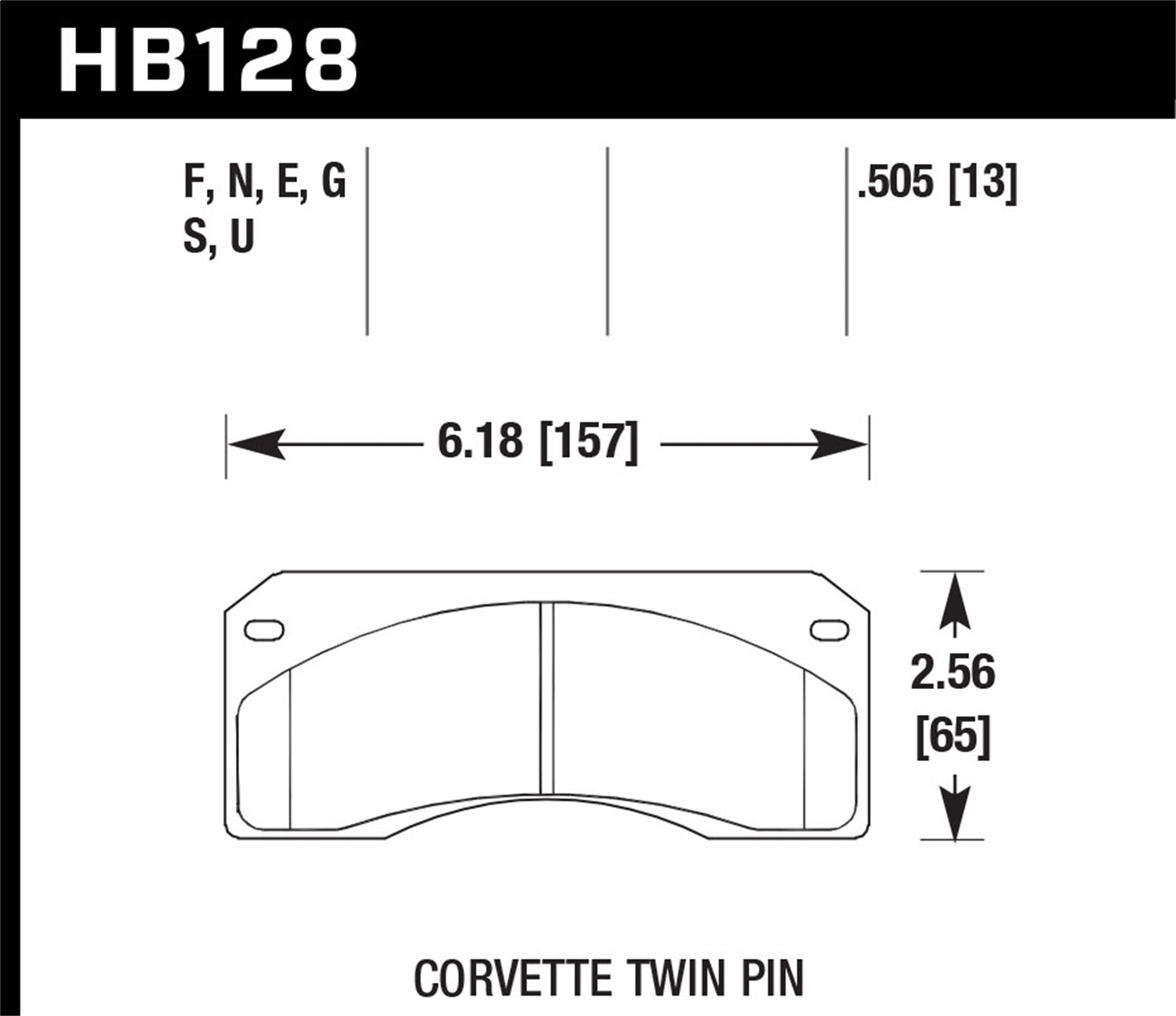 Hawk Performance HB128S.505 HT-10 Disc Brake Pad; 0.505 Thickness; Fits Corvette Twin Pin; Hawk Performance HB128S.505