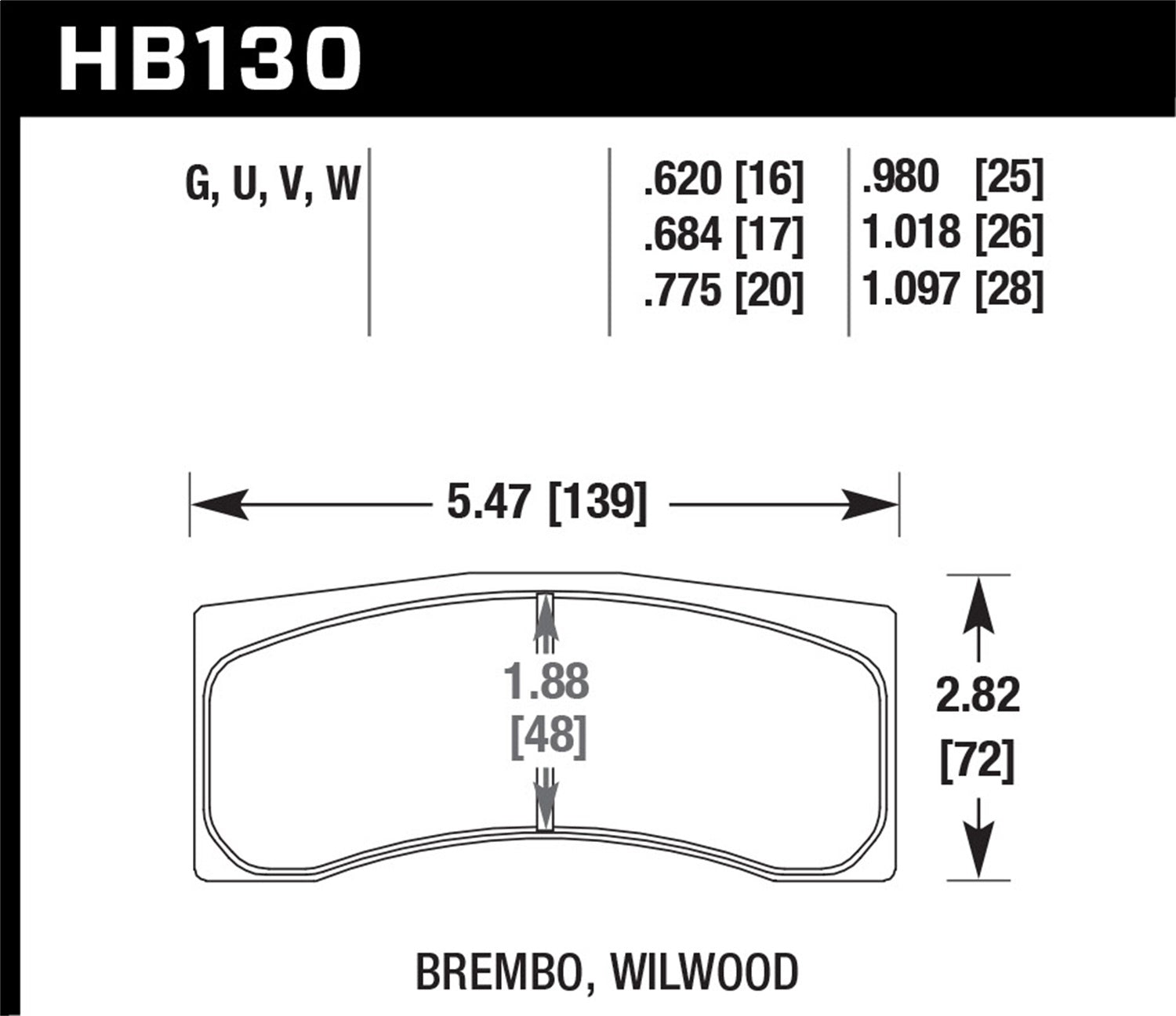 Hawk Performance HB130B.620 HPS 5.0 Disc Brake Pad; 0.620 Thickness; Fits Brembo; Hawk Performance HB130B.620