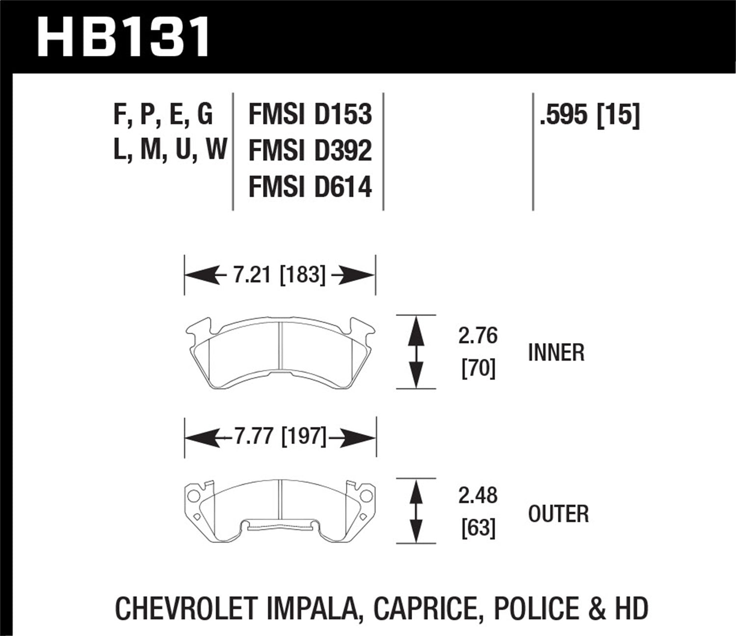 Hawk Performance HB131F.595 HPS Disc Brake Pad; 0.595 Thickness; Hawk Performance HB131F.595
